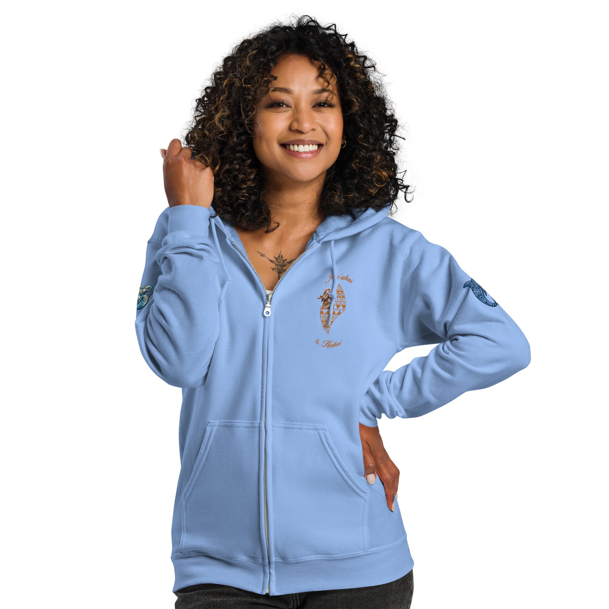 Aloha Vibes heavy blend zip hoodie - Womens Zip Up Hoodie Pa'akai & Kukui Carolina Blue S