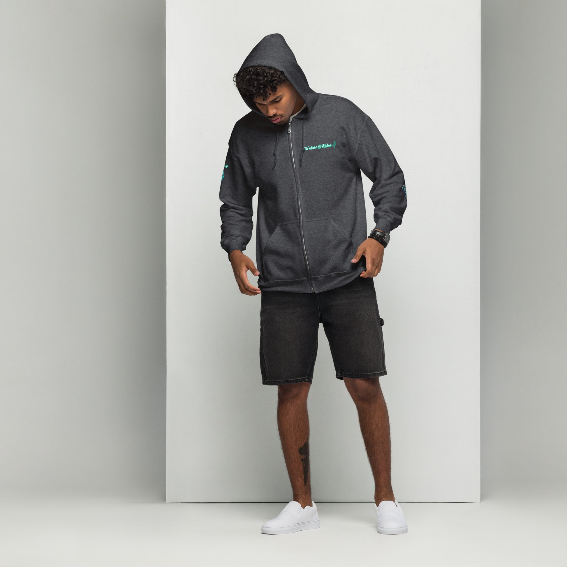 Hawaiian Surfer Chic Unisex heavy blend zip hoodie Zip Up Hoodie Pa'akai & Kukui Dark Heather S