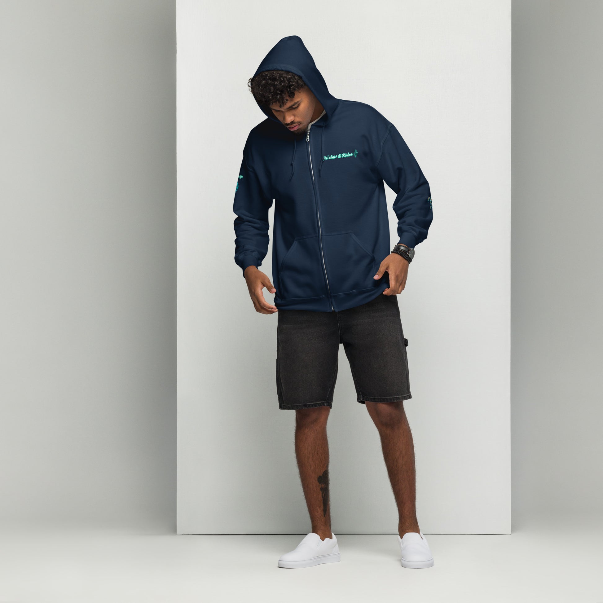 Hawaiian Surfer Chic Unisex heavy blend zip hoodie Zip Up Hoodie Pa'akai & Kukui Navy S
