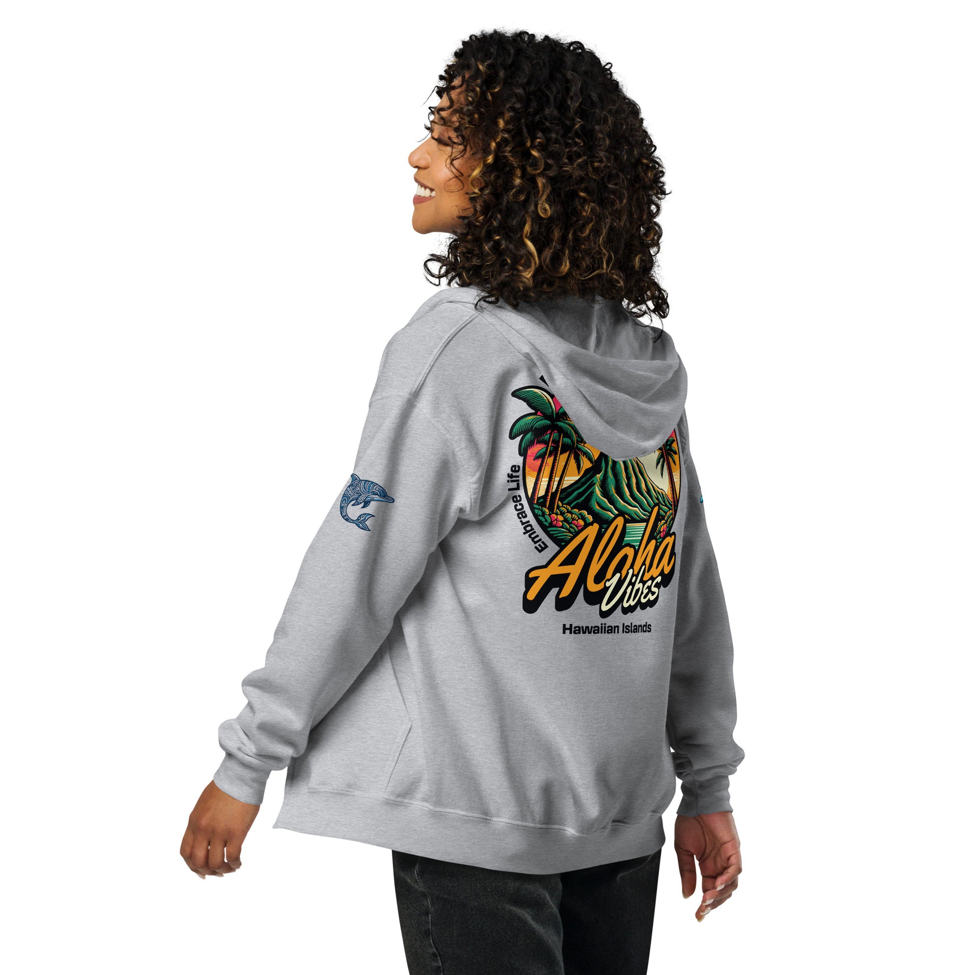Aloha Vibes heavy blend zip hoodie - Womens Zip Up Hoodie Pa'akai & Kukui