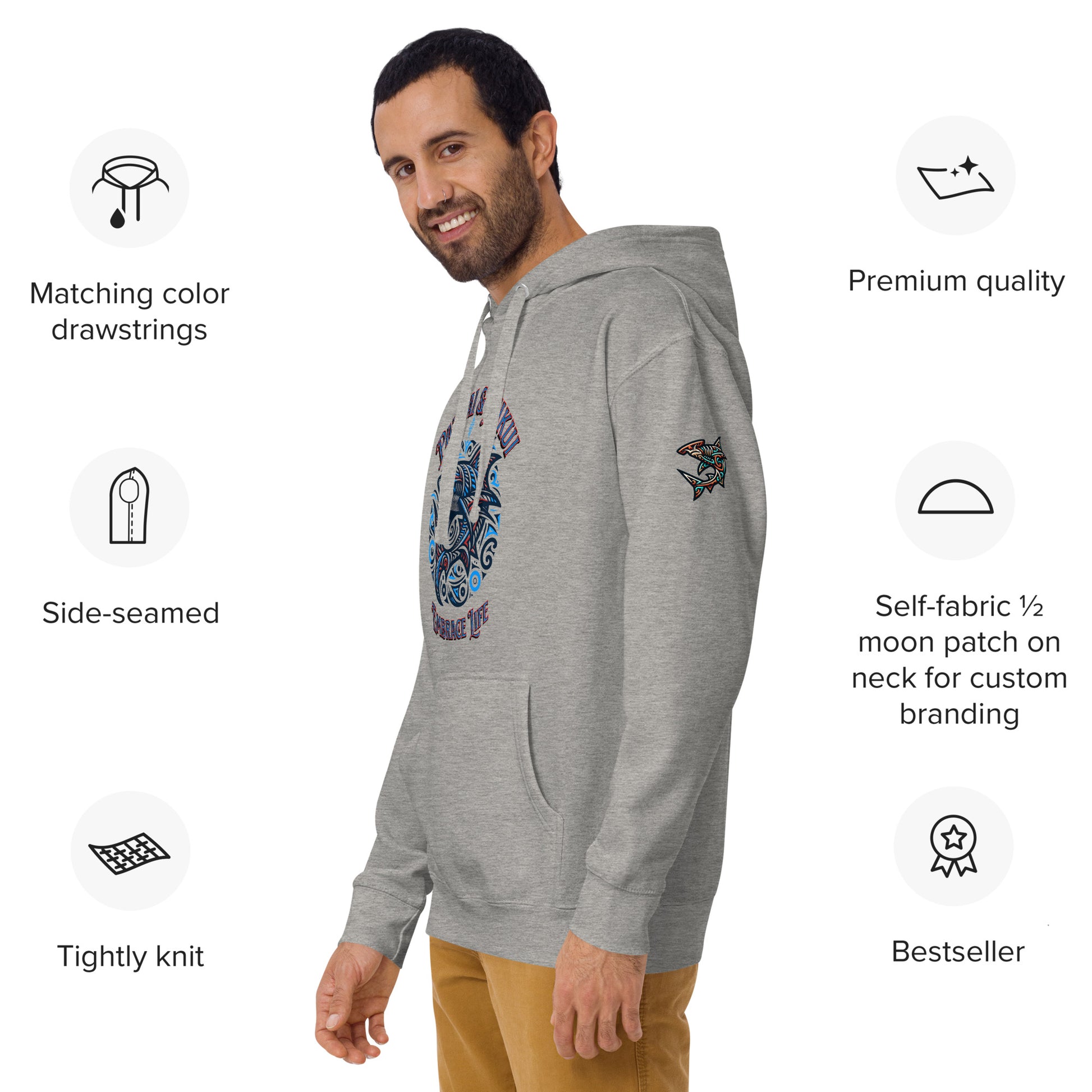 Tribal Shark Unisex Hoodie Pullover Hoodie Pa'akai & Kukui