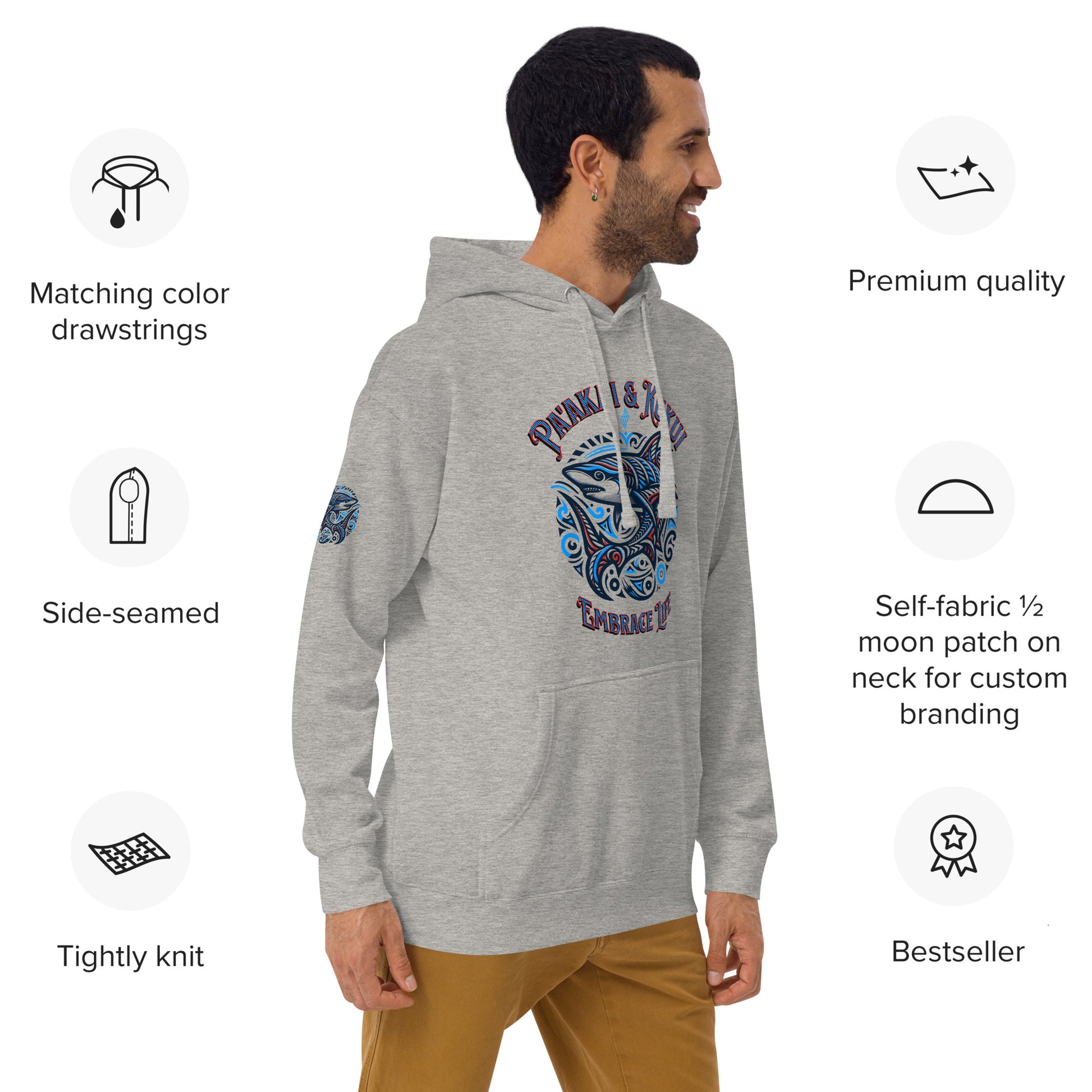 Tribal Shark Unisex Hoodie Pullover Hoodie Pa'akai & Kukui