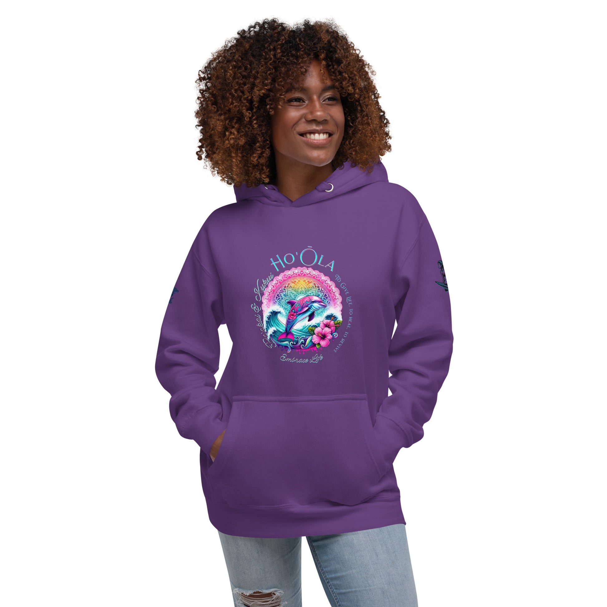 Ho'ōla (To Give Life, To Heal, To Revive) Women's Hoodie Pullover Hoodie Pa'akai & Kukui Purple S