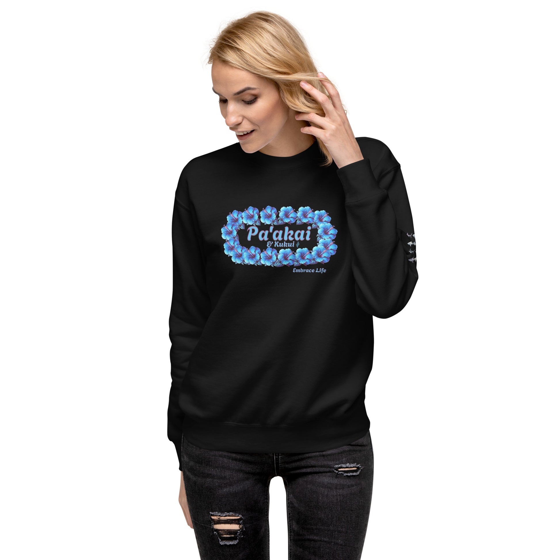 Pua aloalo Unisex Premium Sweatshirt Sweatshirt Pa'akai & Kukui Black S