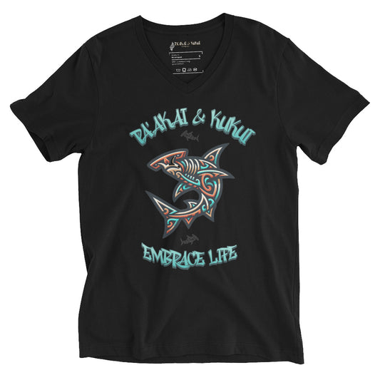 Tribal Shark Short Sleeve V-Neck T-Shirt