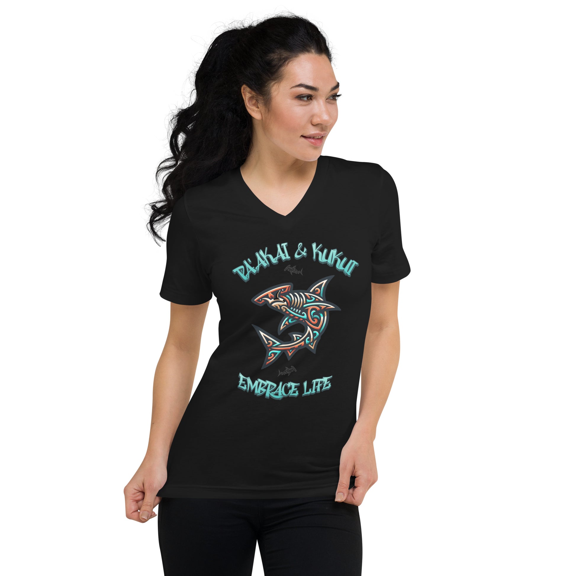Tribal Shark Short Sleeve V-Neck T-Shirt V-Neck T-shirt Pa'akai & Kukui