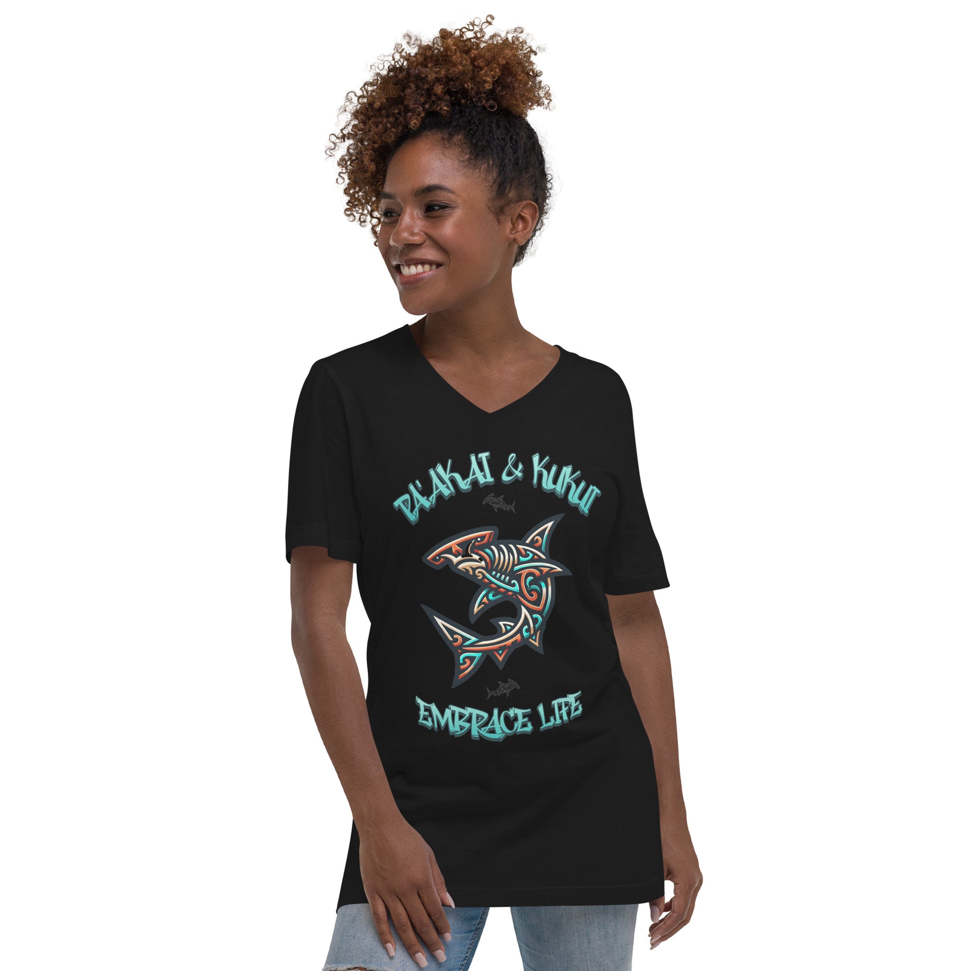 Tribal Shark Short Sleeve V-Neck T-Shirt V-Neck T-shirt Pa'akai & Kukui