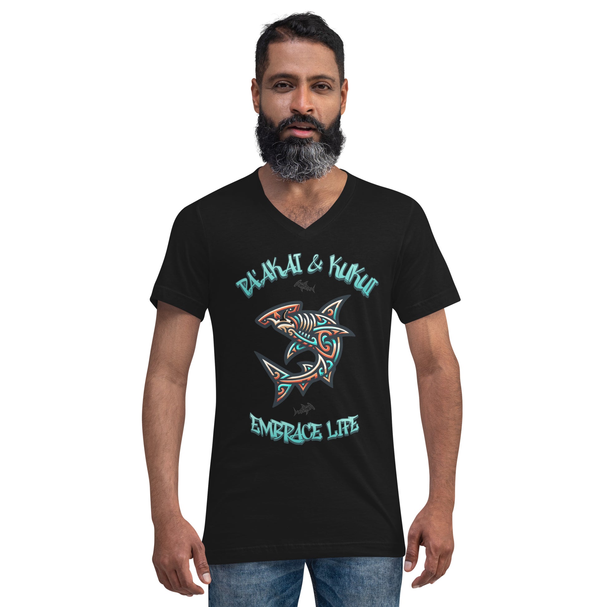 Tribal Shark Short Sleeve V-Neck T-Shirt V-Neck T-shirt Pa'akai & Kukui