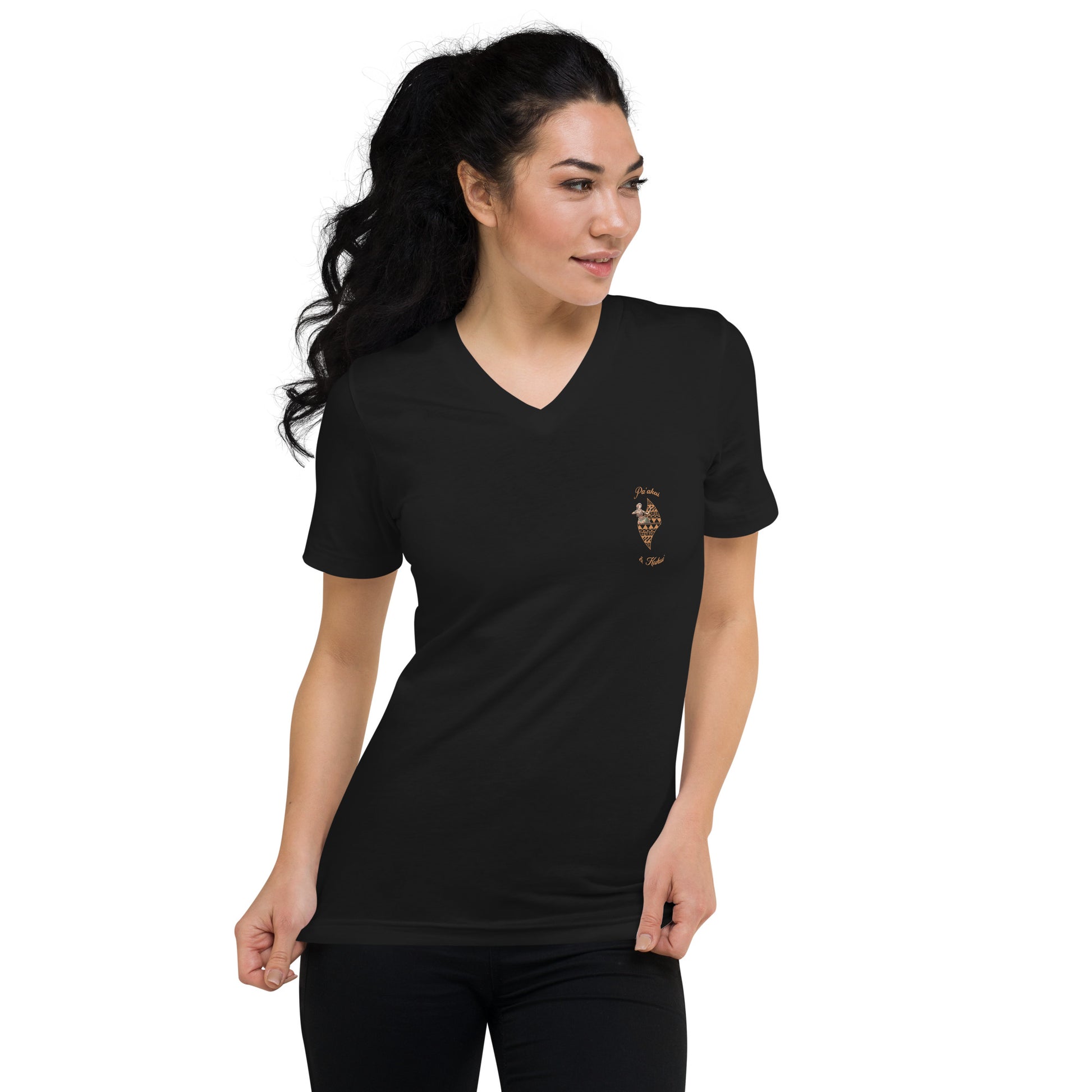 Hula Logo - Short Sleeve V-Neck T-Shirt V-Neck T-shirt Pa'akai & Kukui Black S