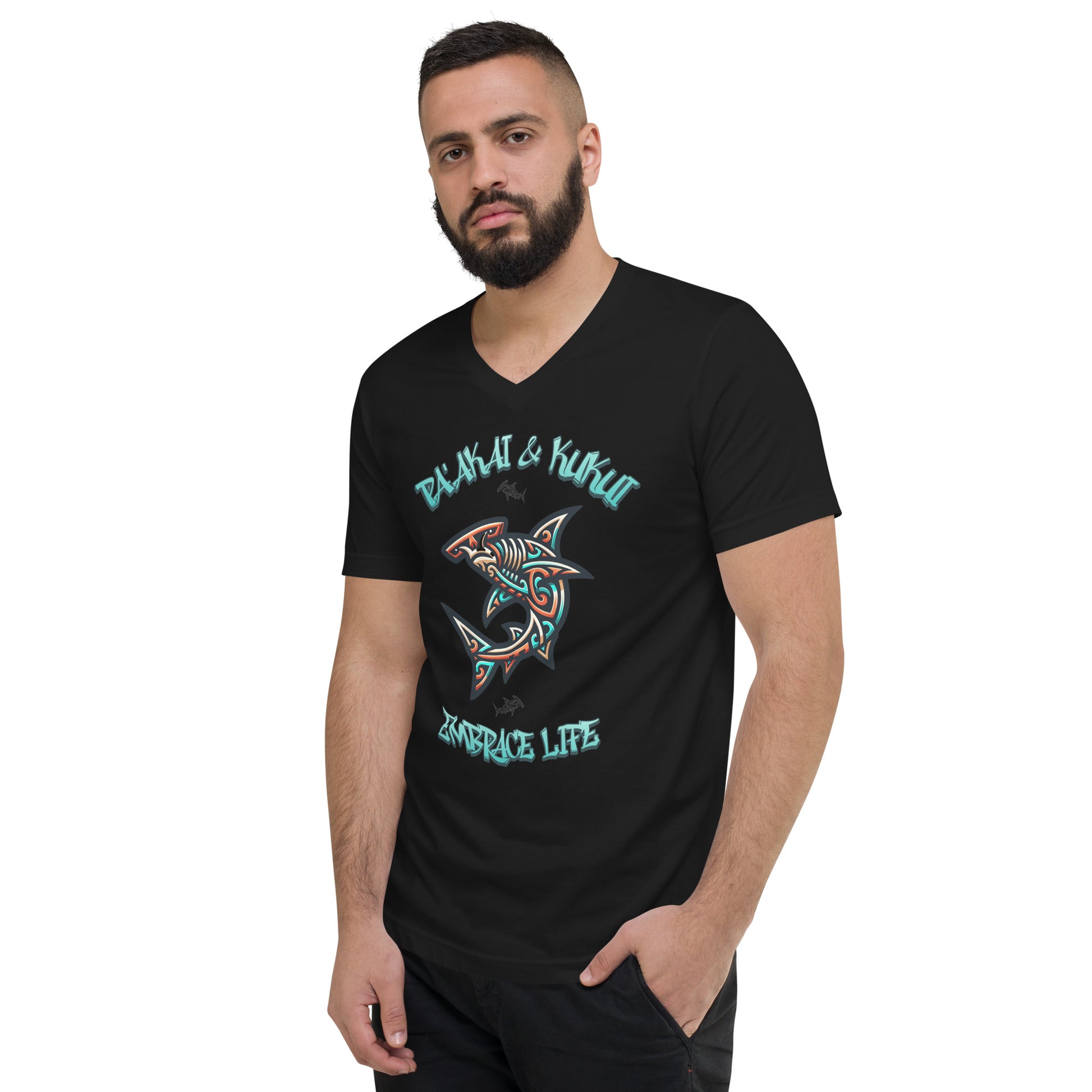 Tribal Shark Short Sleeve V-Neck T-Shirt V-Neck T-shirt Pa'akai & Kukui