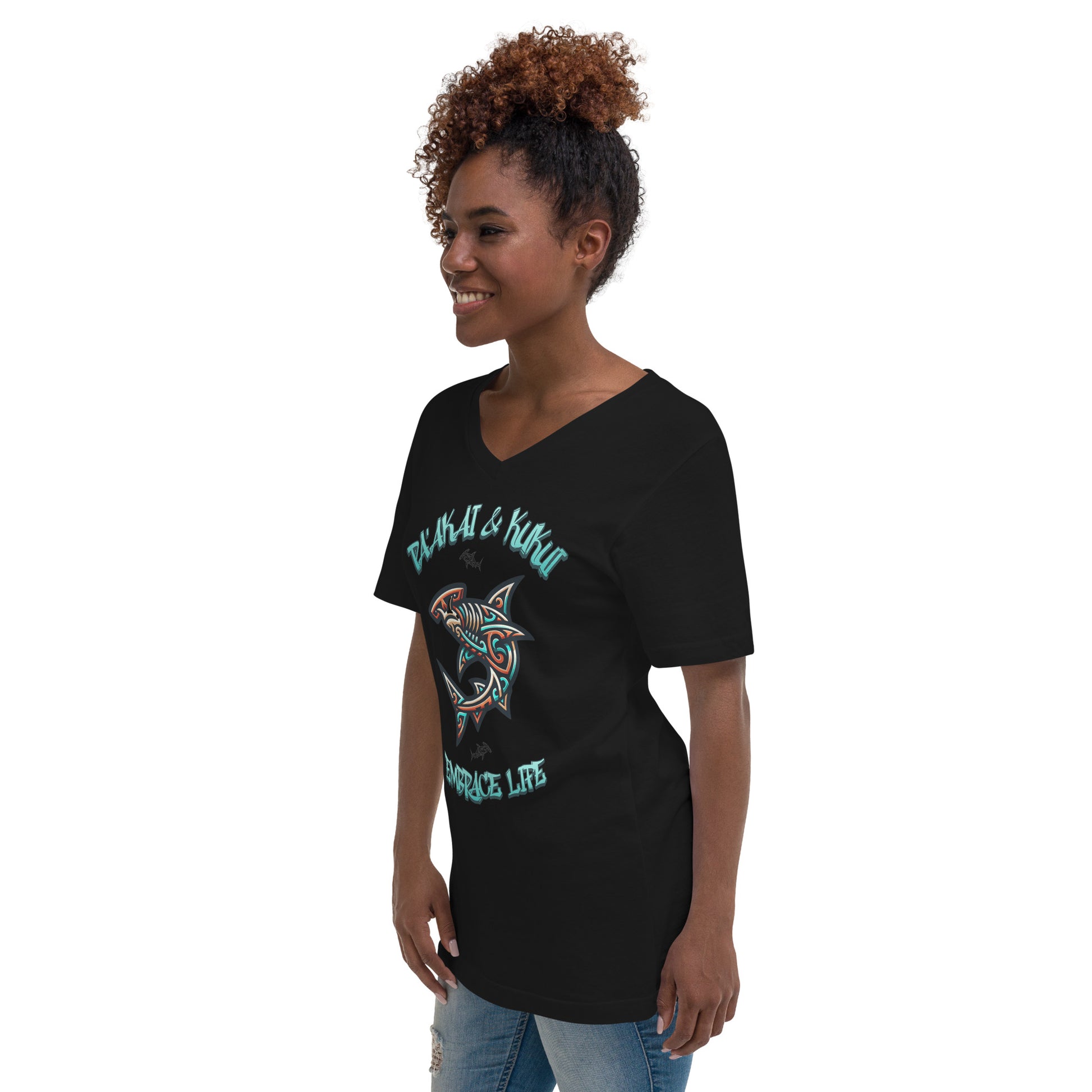 Tribal Shark Short Sleeve V-Neck T-Shirt V-Neck T-shirt Pa'akai & Kukui