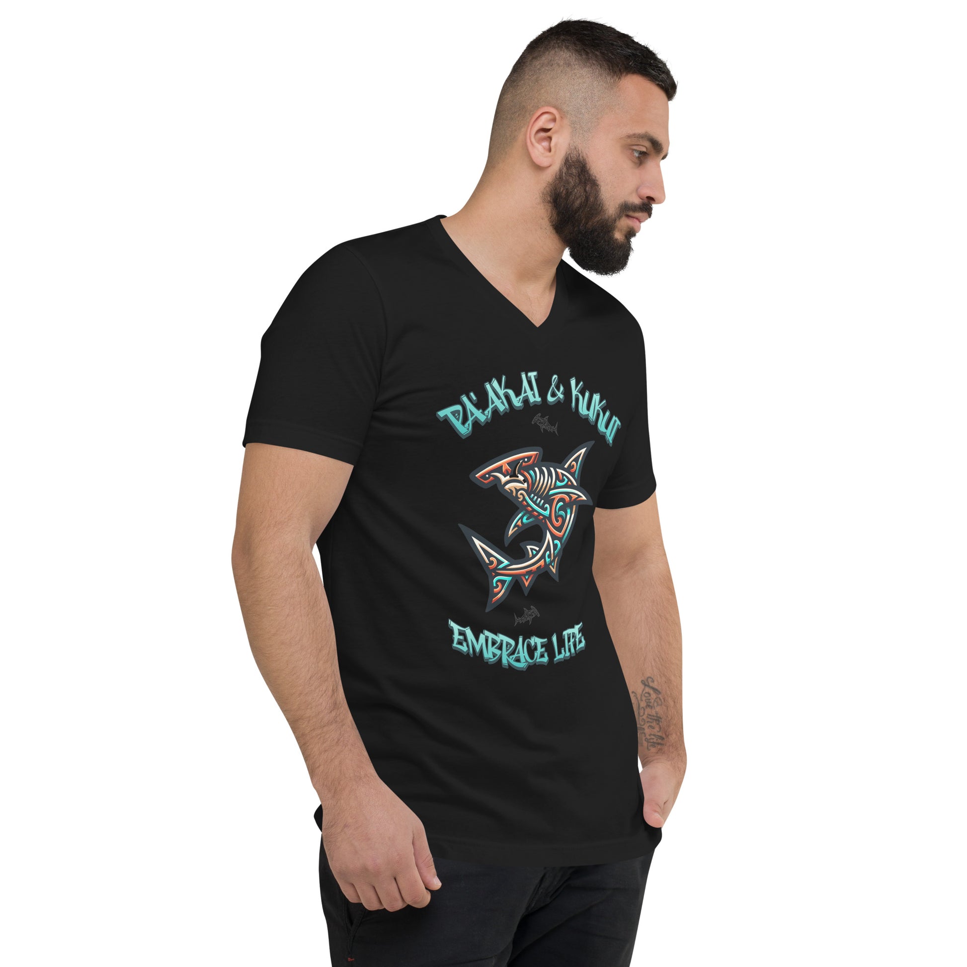 Tribal Shark Short Sleeve V-Neck T-Shirt V-Neck T-shirt Pa'akai & Kukui