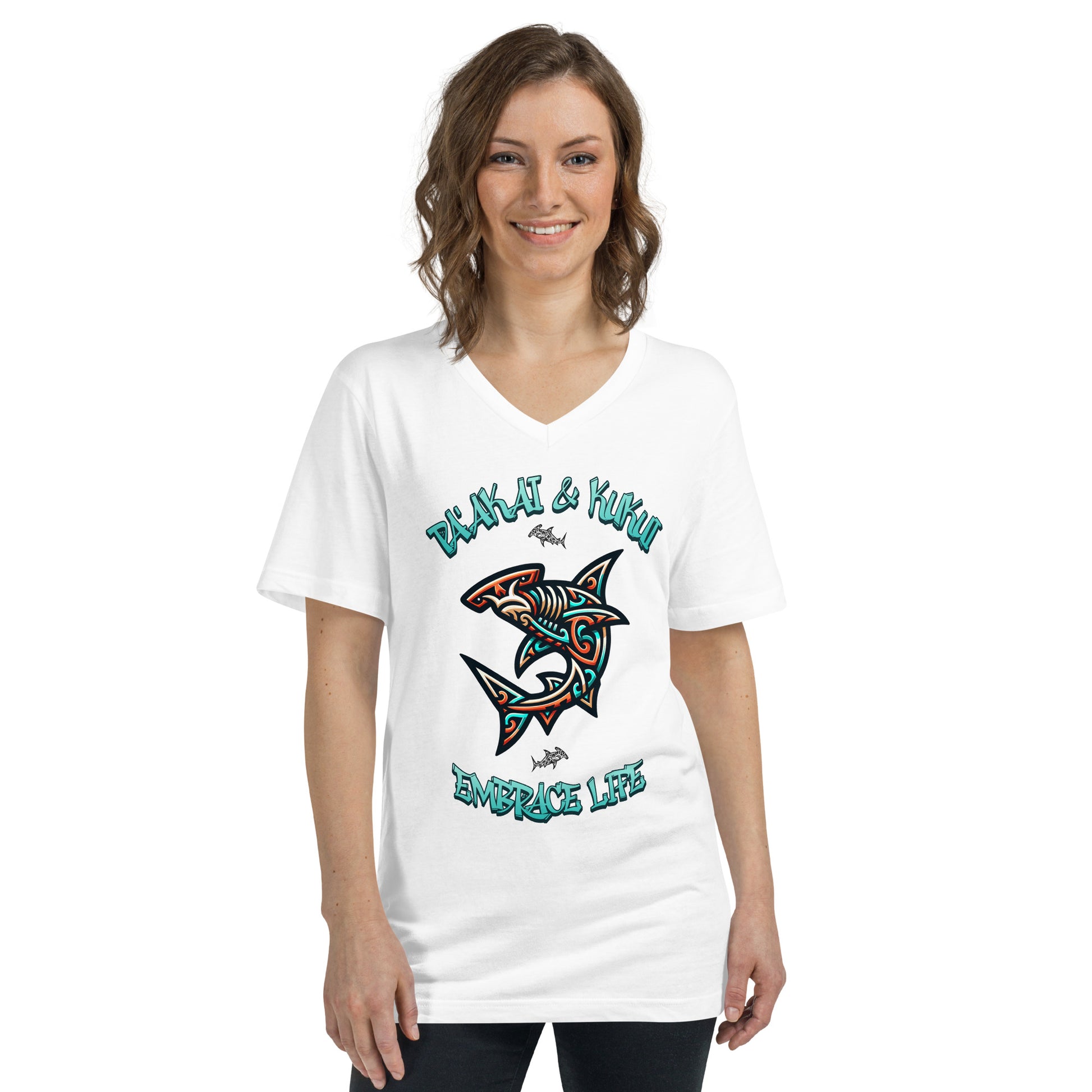 Tribal Shark Short Sleeve V-Neck T-Shirt V-Neck T-shirt Pa'akai & Kukui