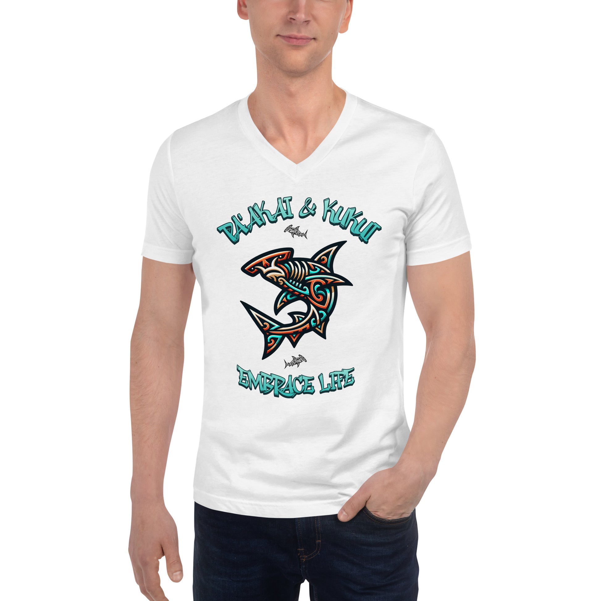 Tribal Shark Short Sleeve V-Neck T-Shirt V-Neck T-shirt Pa'akai & Kukui