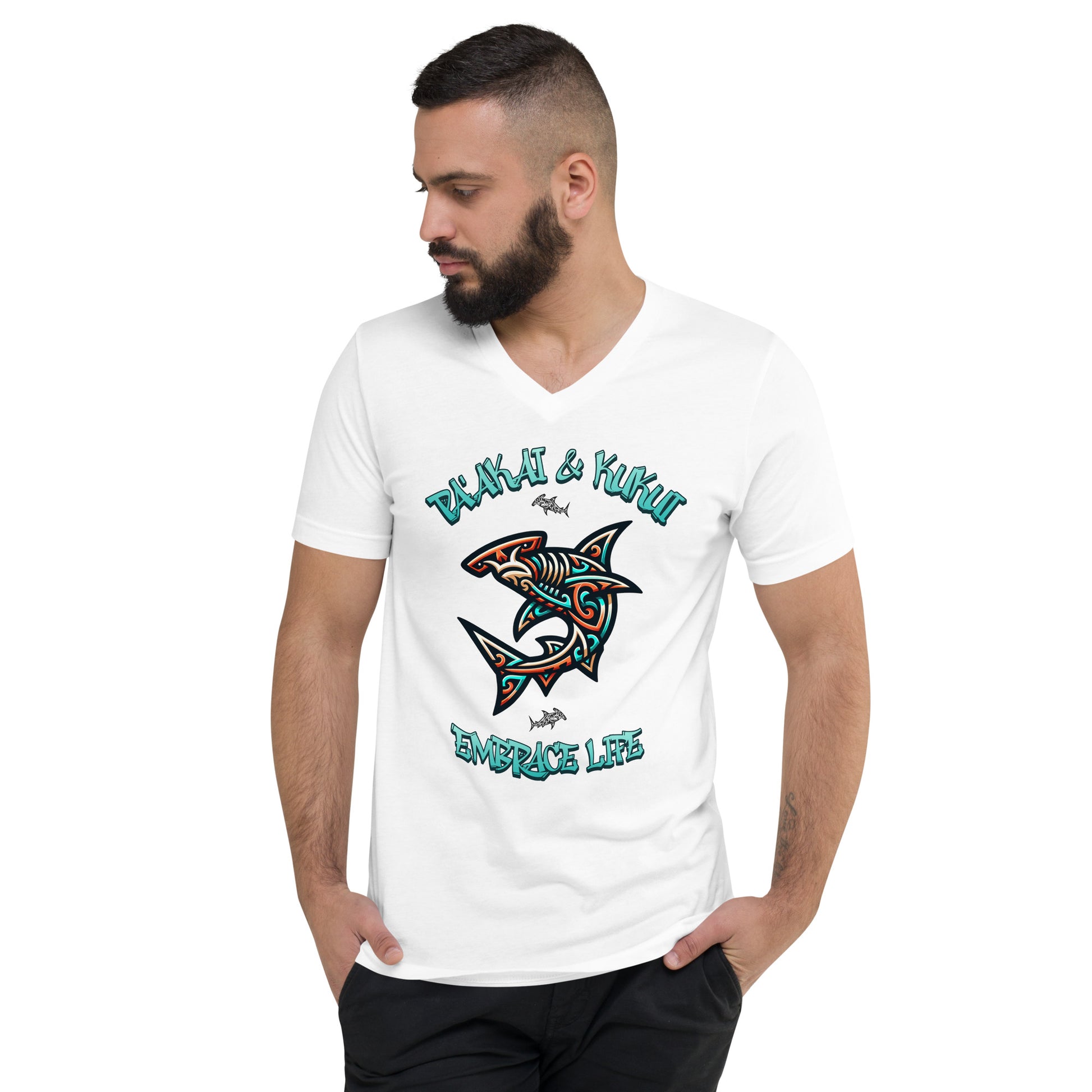 Tribal Shark Short Sleeve V-Neck T-Shirt V-Neck T-shirt Pa'akai & Kukui