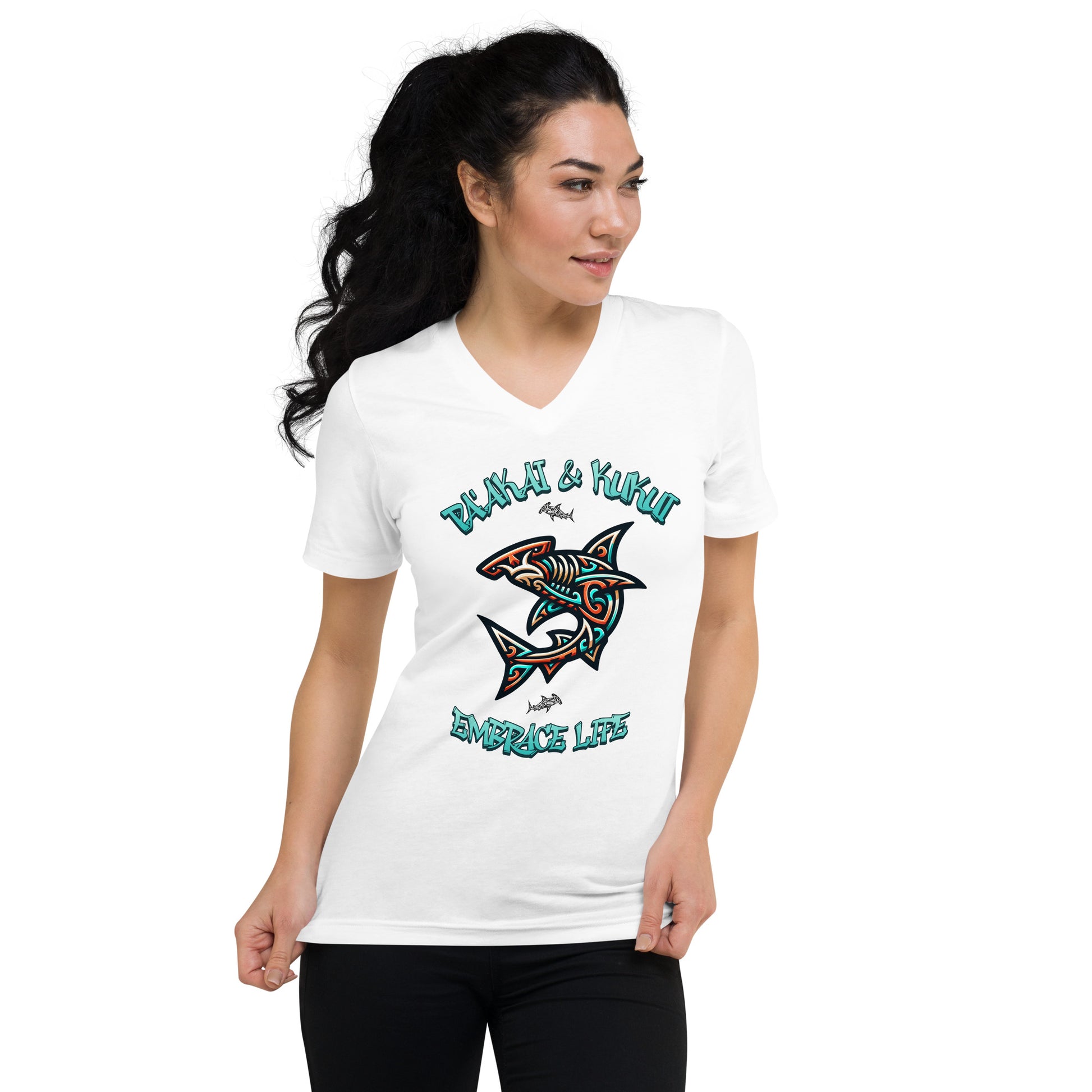 Tribal Shark Short Sleeve V-Neck T-Shirt V-Neck T-shirt Pa'akai & Kukui
