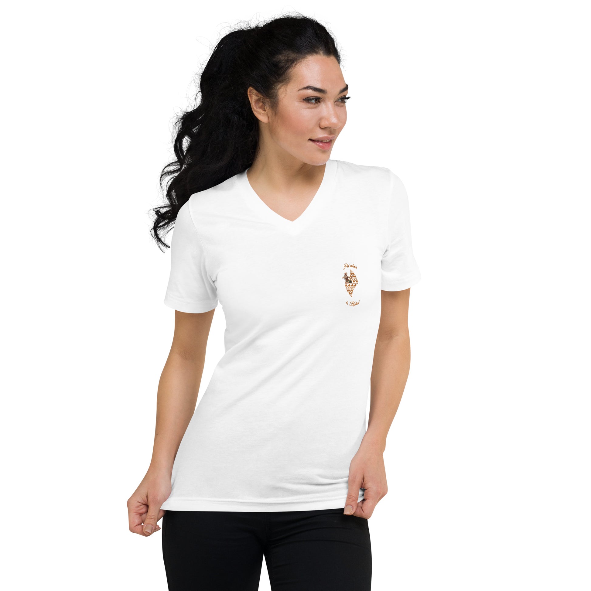 Hula Logo - Short Sleeve V-Neck T-Shirt V-Neck T-shirt Pa'akai & Kukui White S
