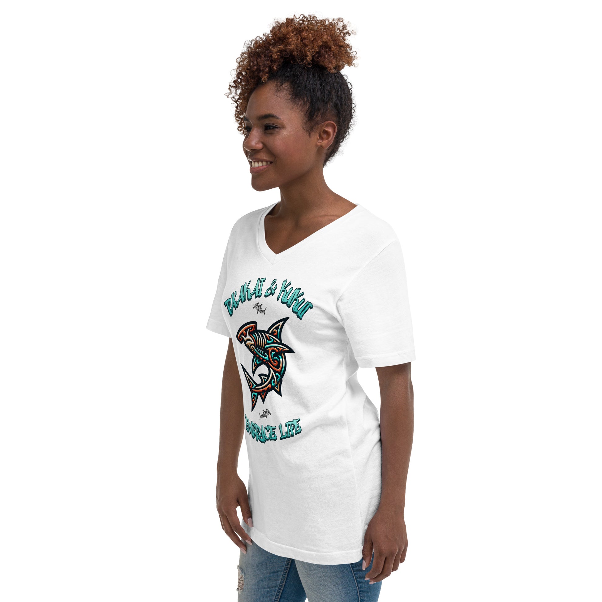 Tribal Shark Short Sleeve V-Neck T-Shirt V-Neck T-shirt Pa'akai & Kukui