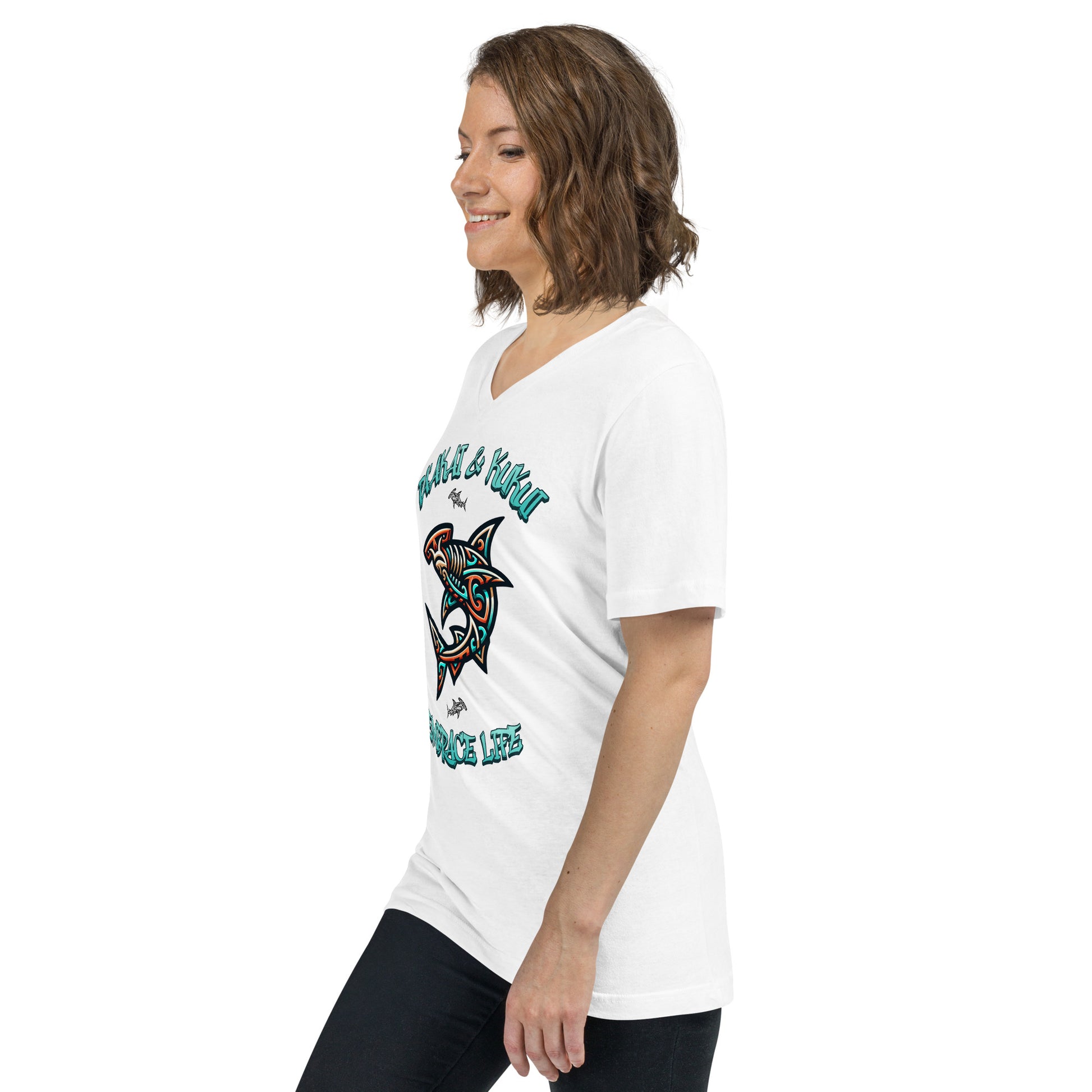 Tribal Shark Short Sleeve V-Neck T-Shirt V-Neck T-shirt Pa'akai & Kukui