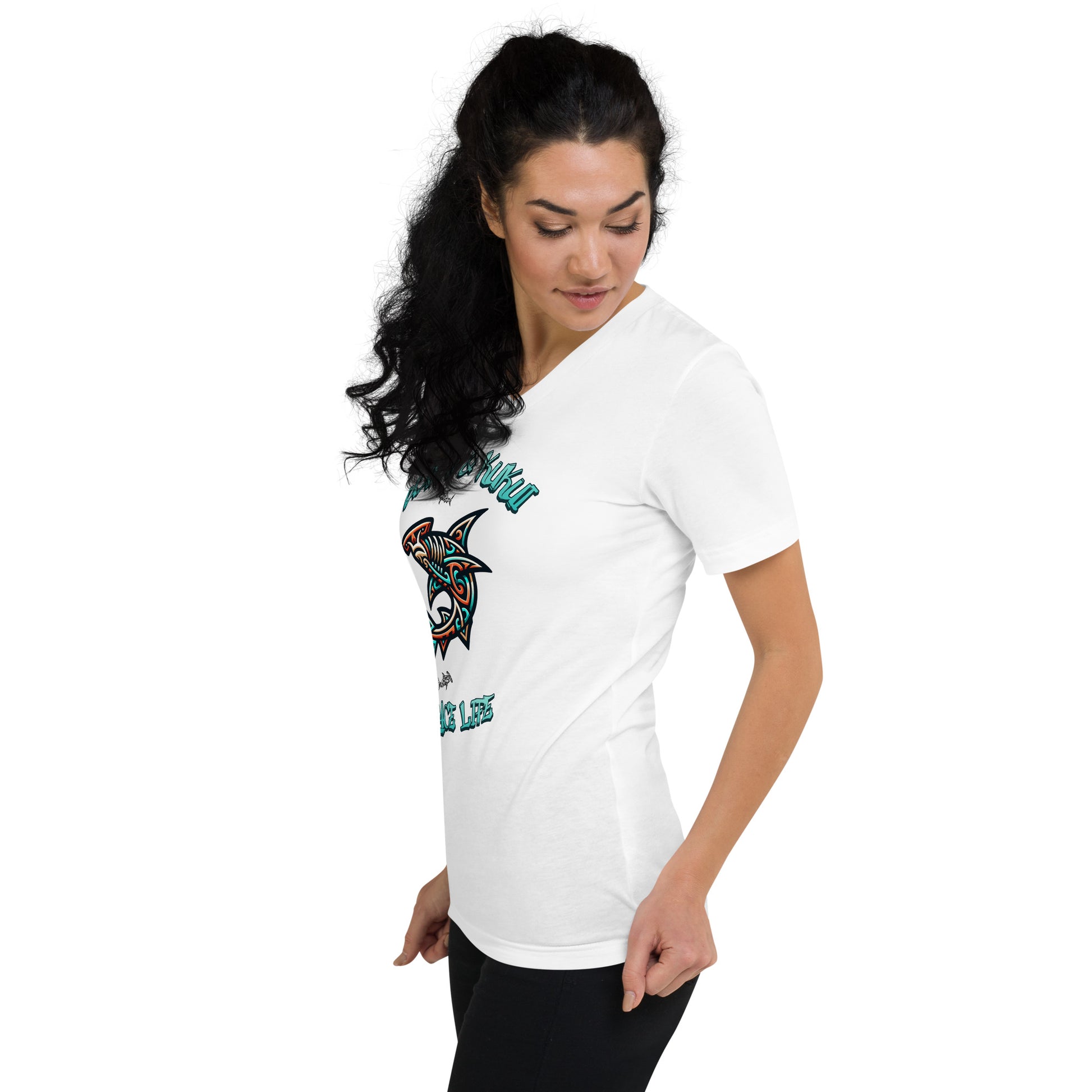 Tribal Shark Short Sleeve V-Neck T-Shirt V-Neck T-shirt Pa'akai & Kukui