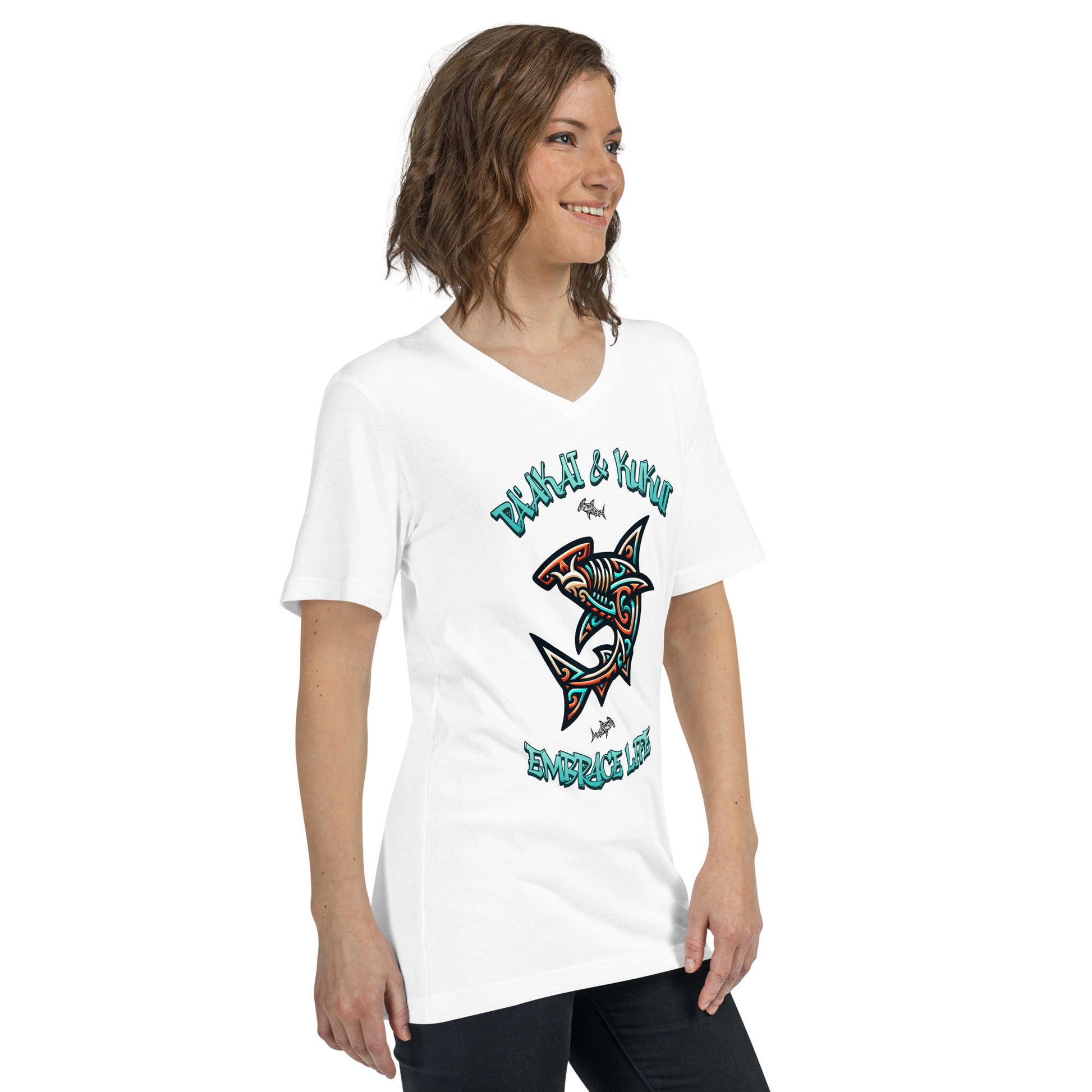 Tribal Shark Short Sleeve V-Neck T-Shirt V-Neck T-shirt Pa'akai & Kukui