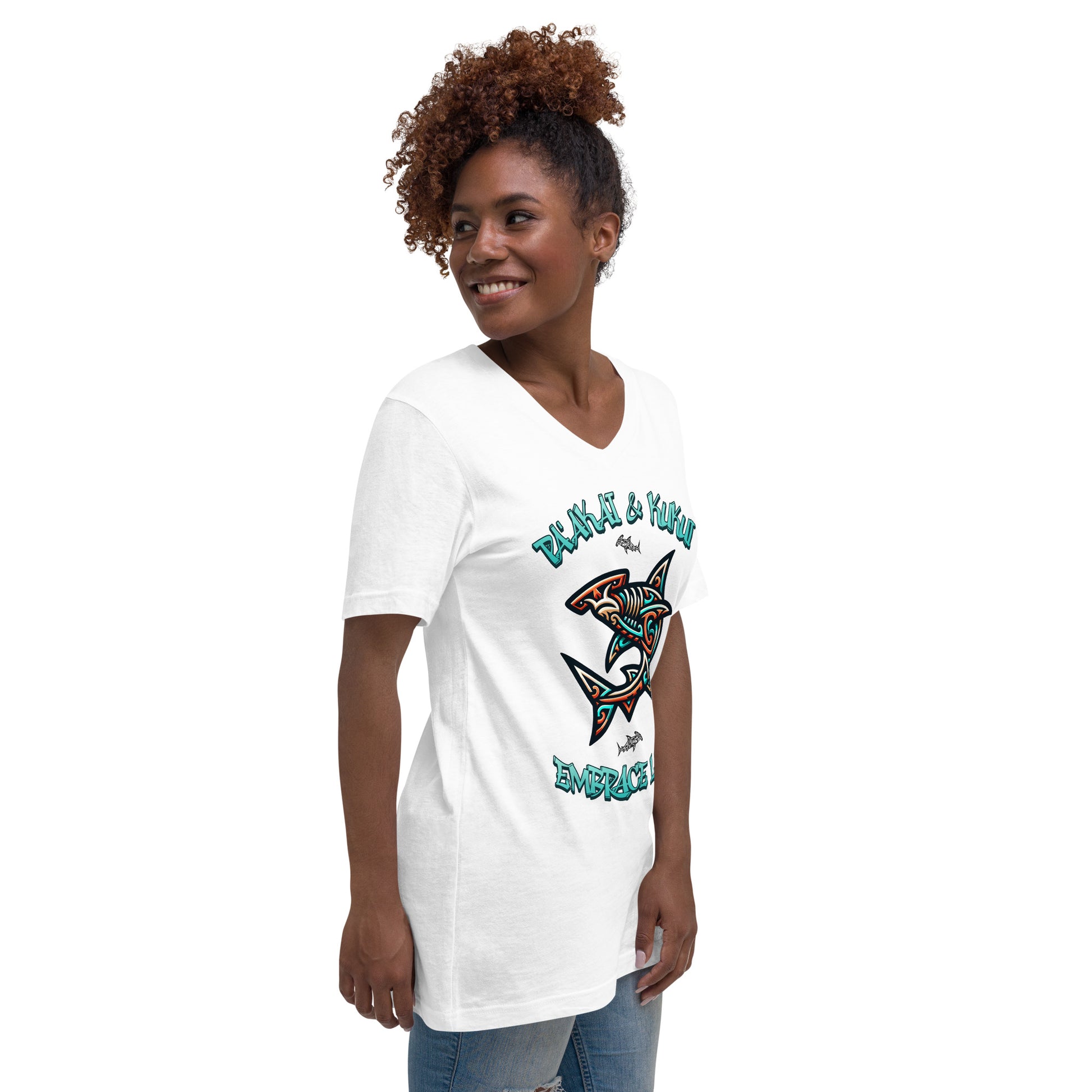 Tribal Shark Short Sleeve V-Neck T-Shirt V-Neck T-shirt Pa'akai & Kukui