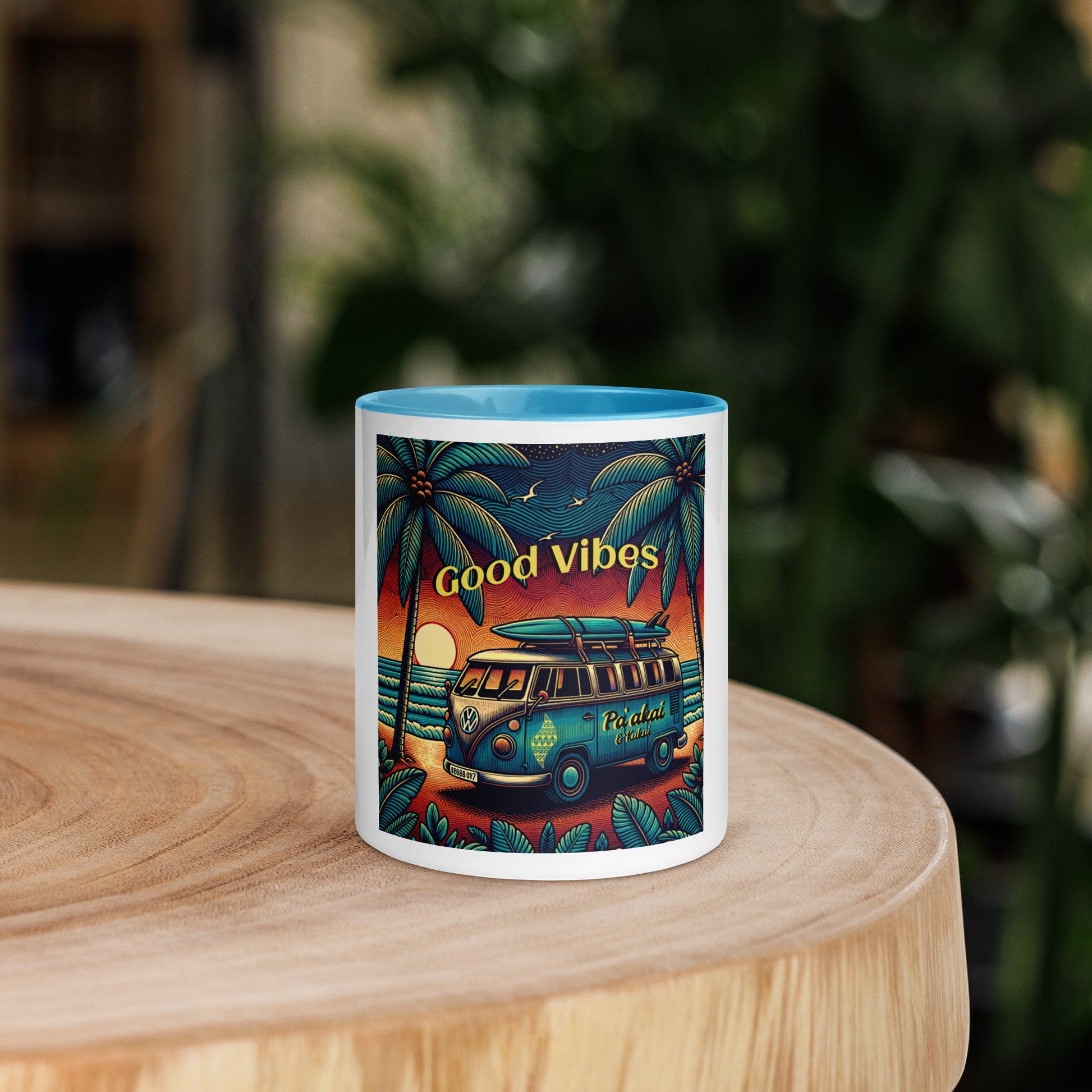 VW Good Vibes Mug with Color Inside Mug Pa'akai & Kukui Blue 11 oz