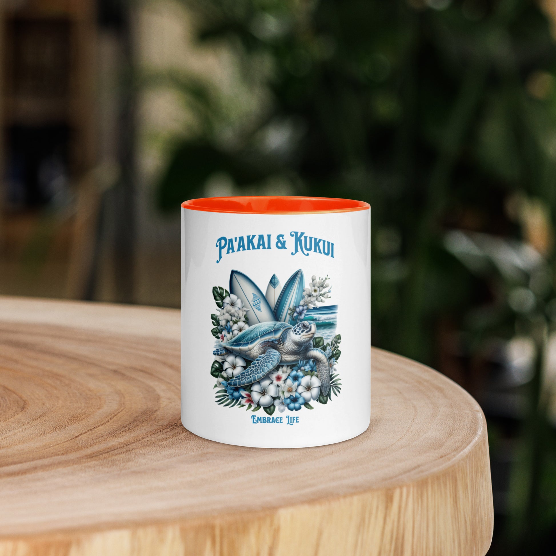Blue Sea Turtle Mug with Color Inside Mug Pa'akai & Kukui Orange