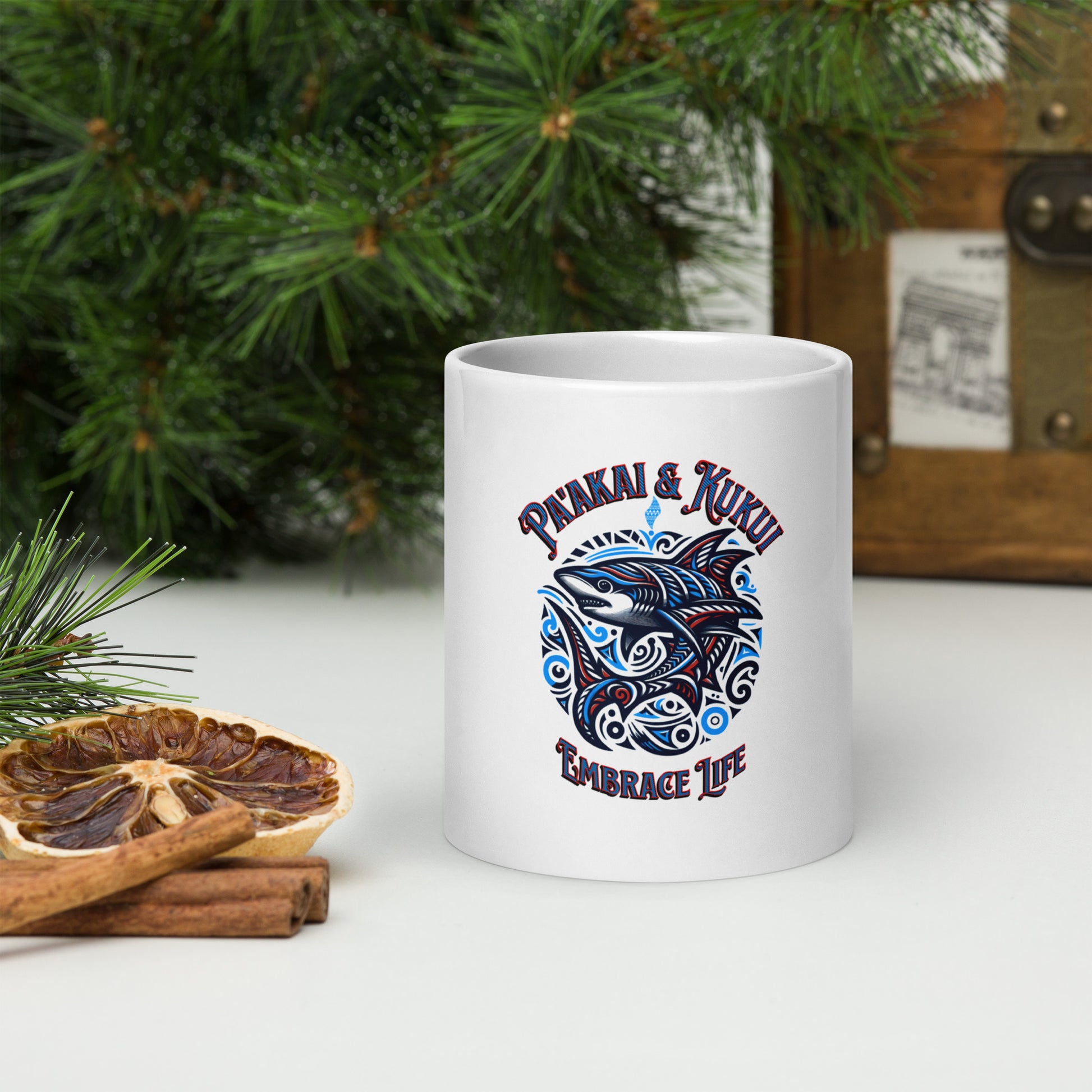 Tribal Shark White glossy mug Mug Pa'akai & Kukui 20 oz