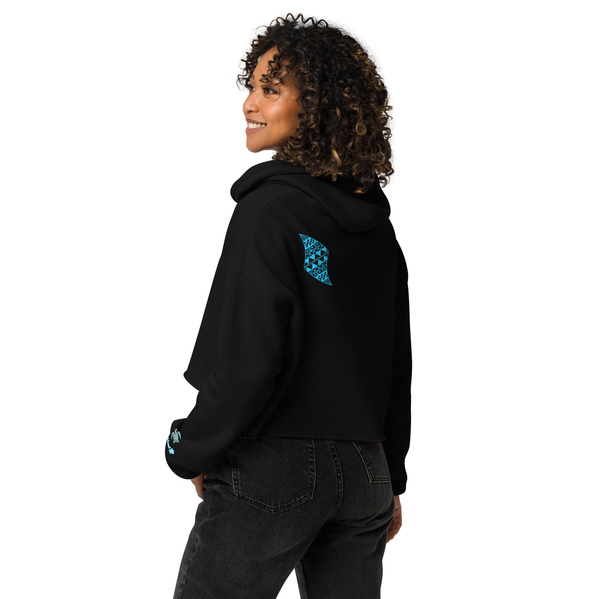 Tribal Shark Crop Hoodie Crop Hoodie Pa'akai & Kukui