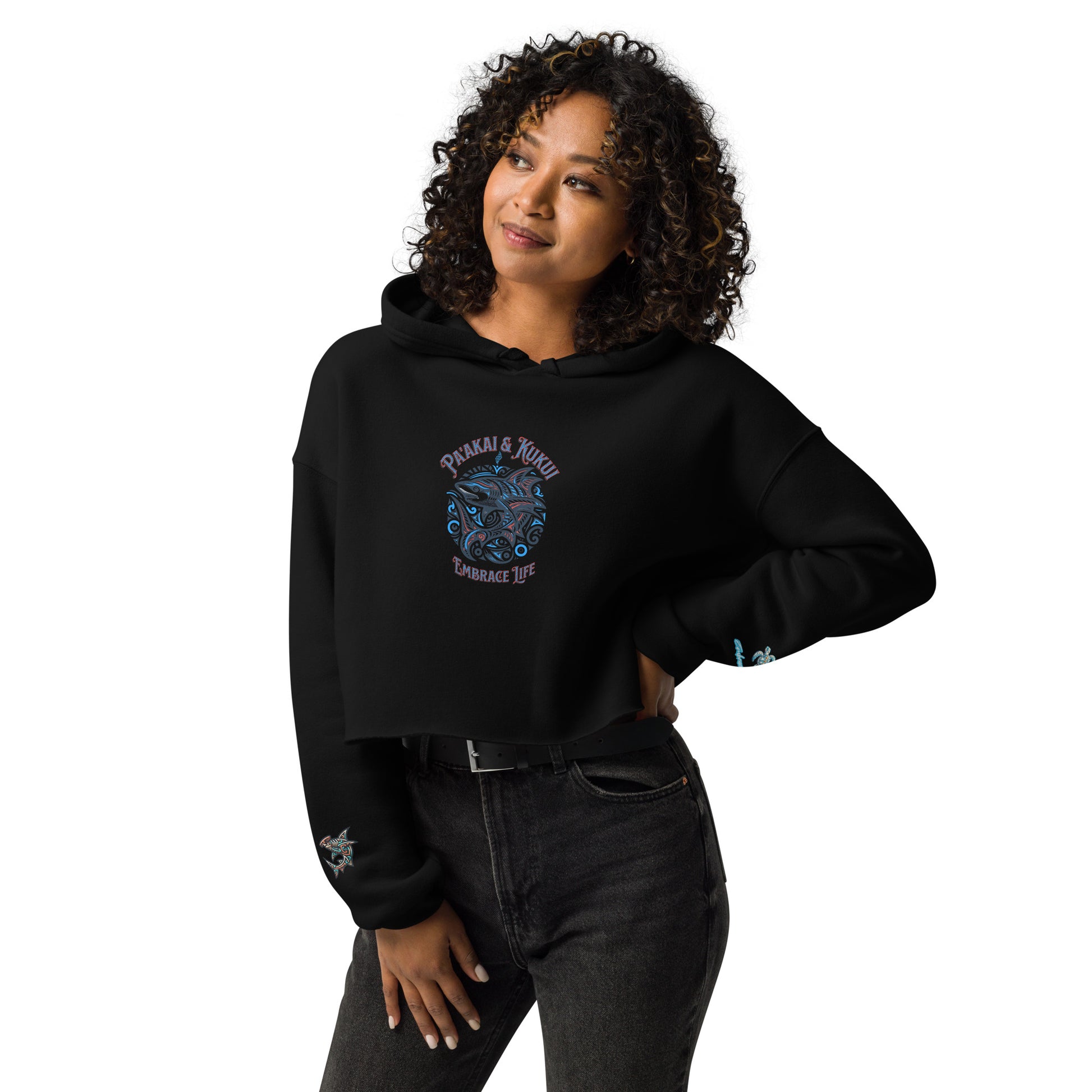 Tribal Shark Crop Hoodie Crop Hoodie Pa'akai & Kukui