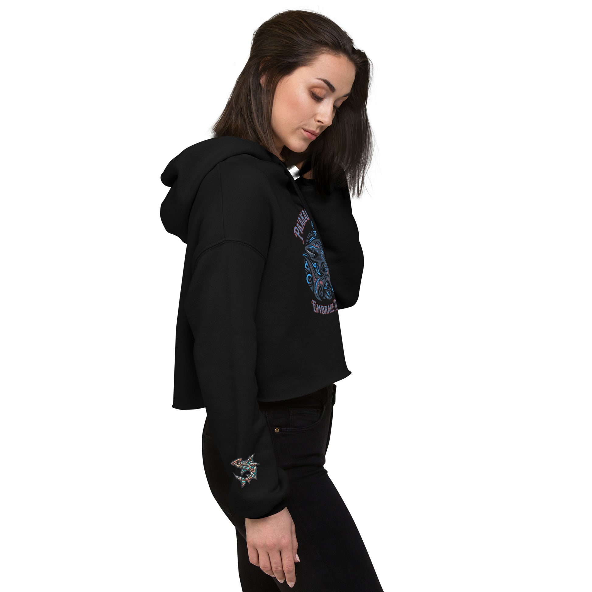Tribal Shark Crop Hoodie Crop Hoodie Pa'akai & Kukui