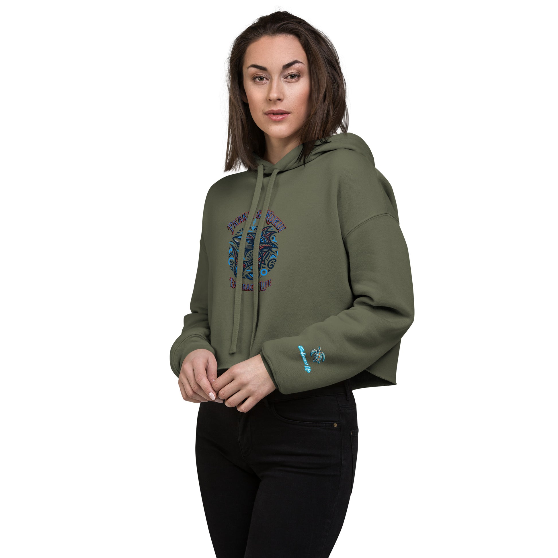 Tribal Shark Crop Hoodie Crop Hoodie Pa'akai & Kukui