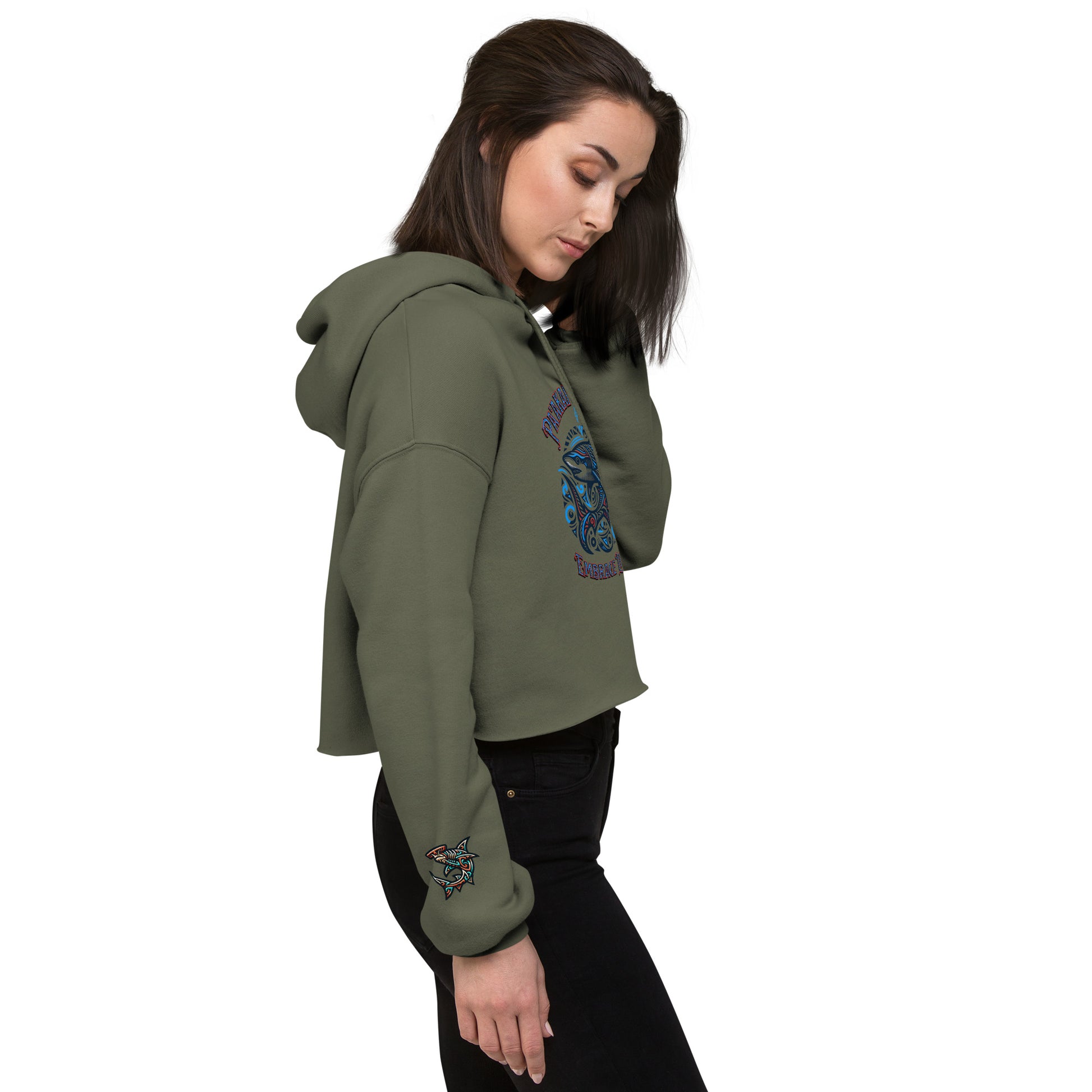 Tribal Shark Crop Hoodie Crop Hoodie Pa'akai & Kukui