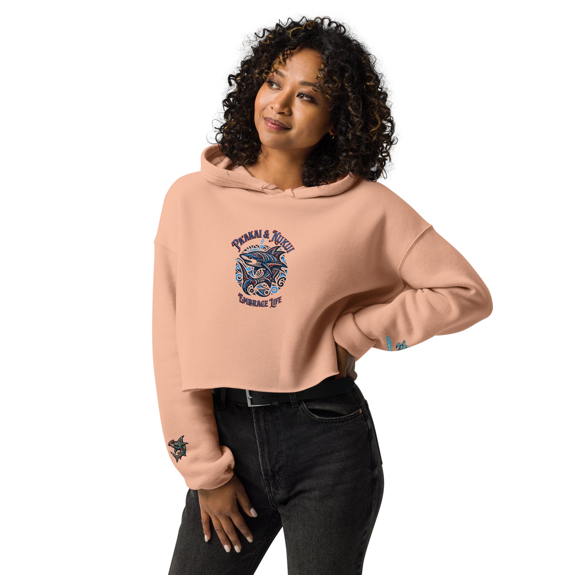 Tribal Shark Crop Hoodie Crop Hoodie Pa'akai & Kukui