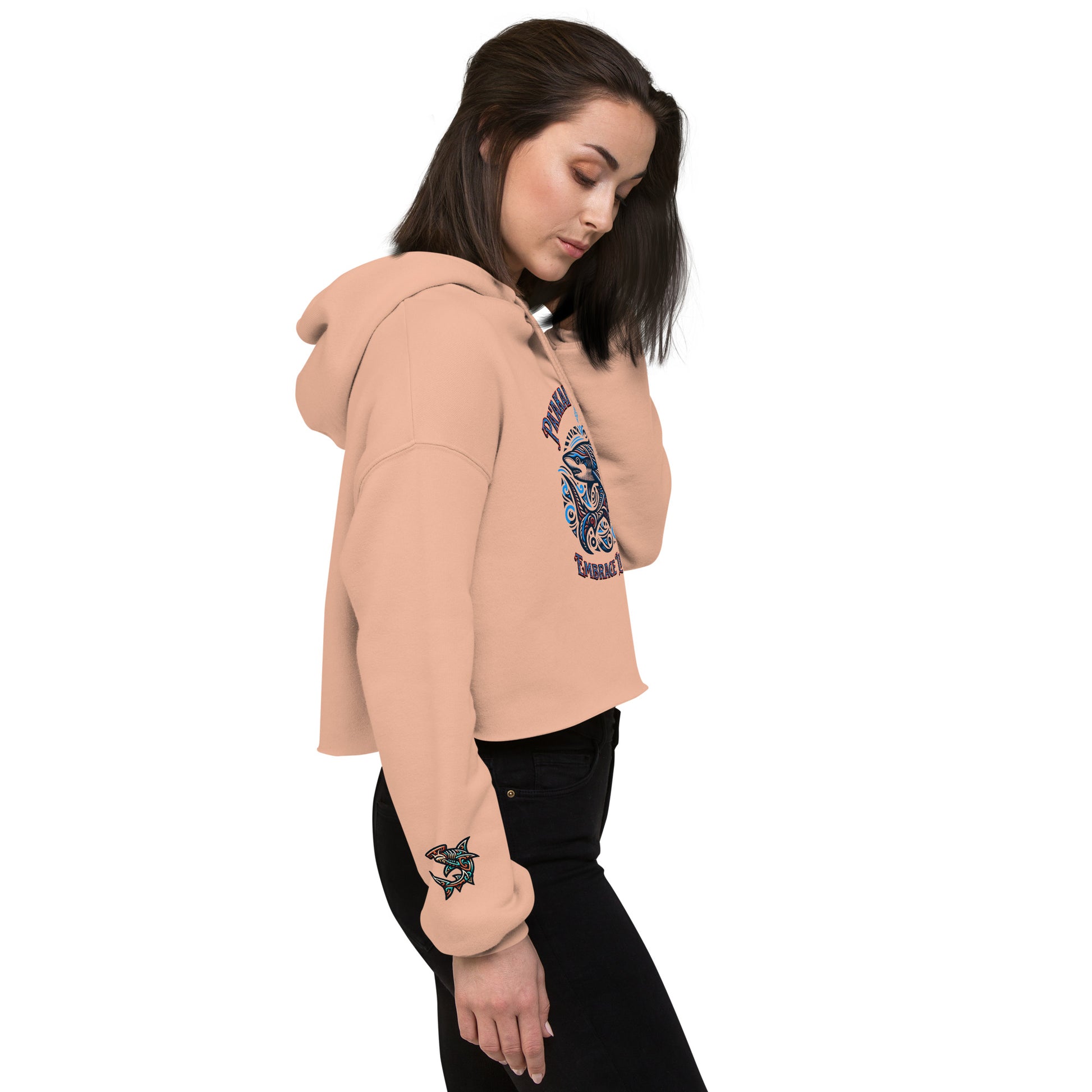 Tribal Shark Crop Hoodie Crop Hoodie Pa'akai & Kukui