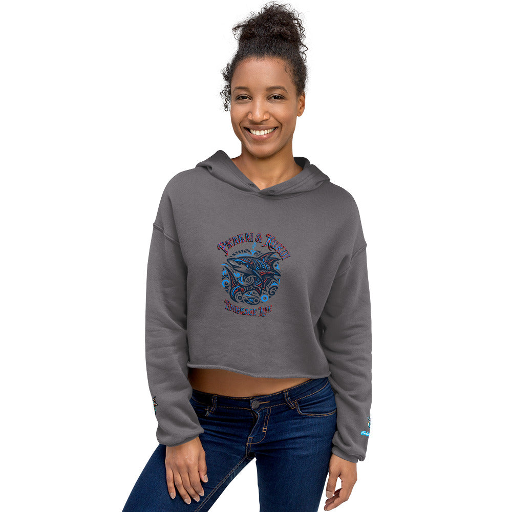 Tribal Shark Crop Hoodie Crop Hoodie Pa'akai & Kukui