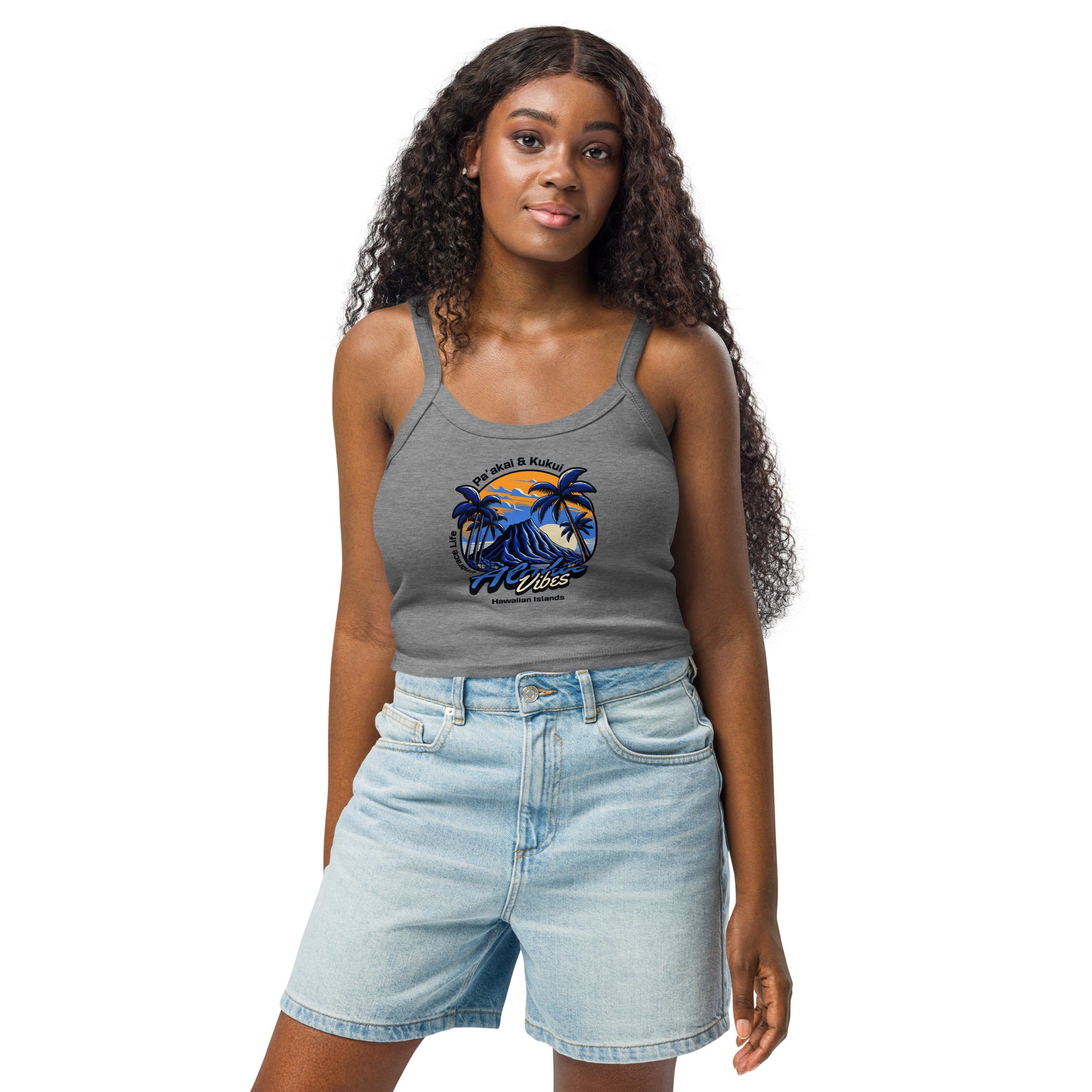 Aloha Vibes (Blue) - Women’s micro-rib tank top Tank Top Pa'akai & Kukui