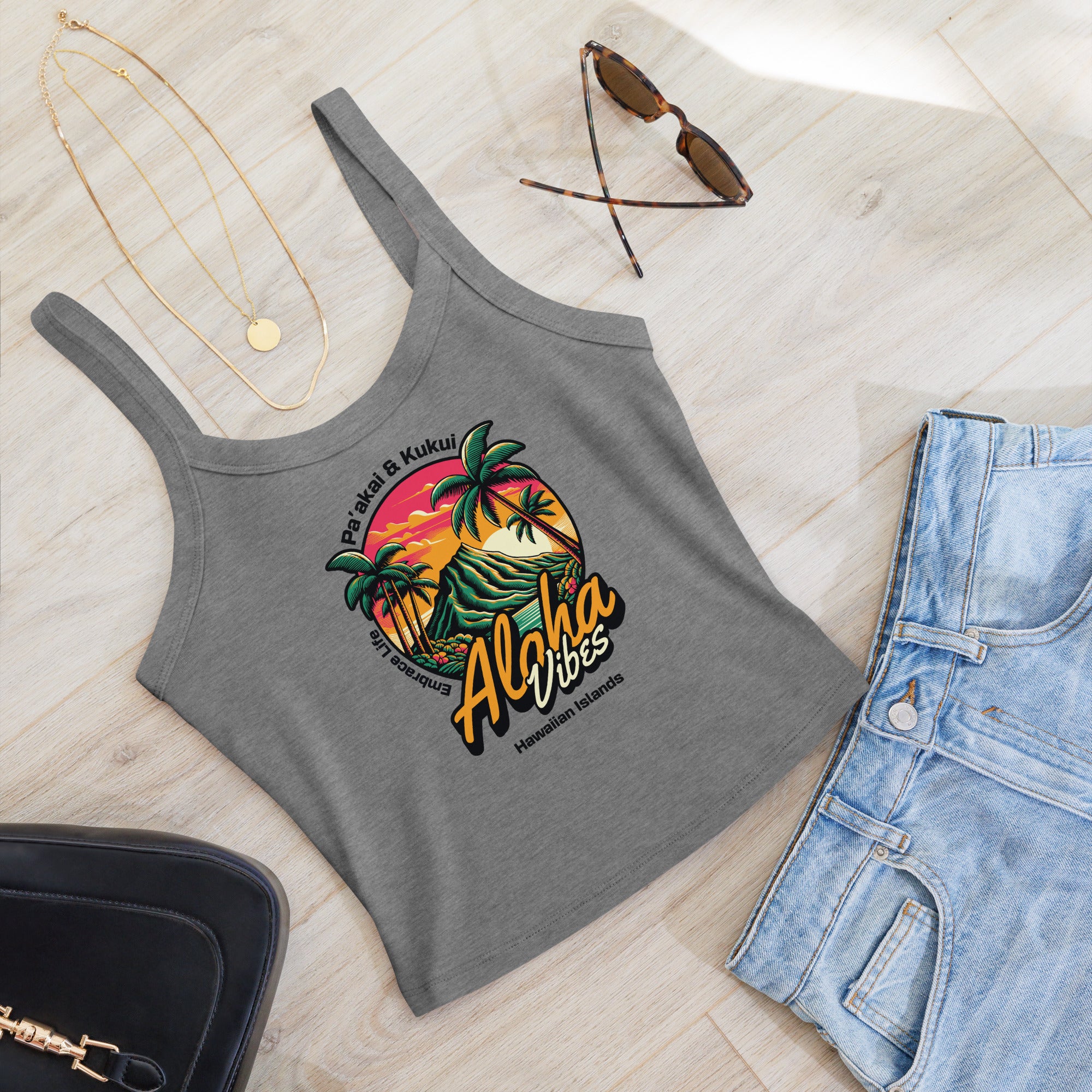 Aloha Vibes - Women’s micro-rib tank top Tank Top Pa'akai & Kukui Athletic Heather XS