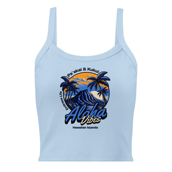 Aloha Vibes (Blue) - Women’s micro-rib tank top
