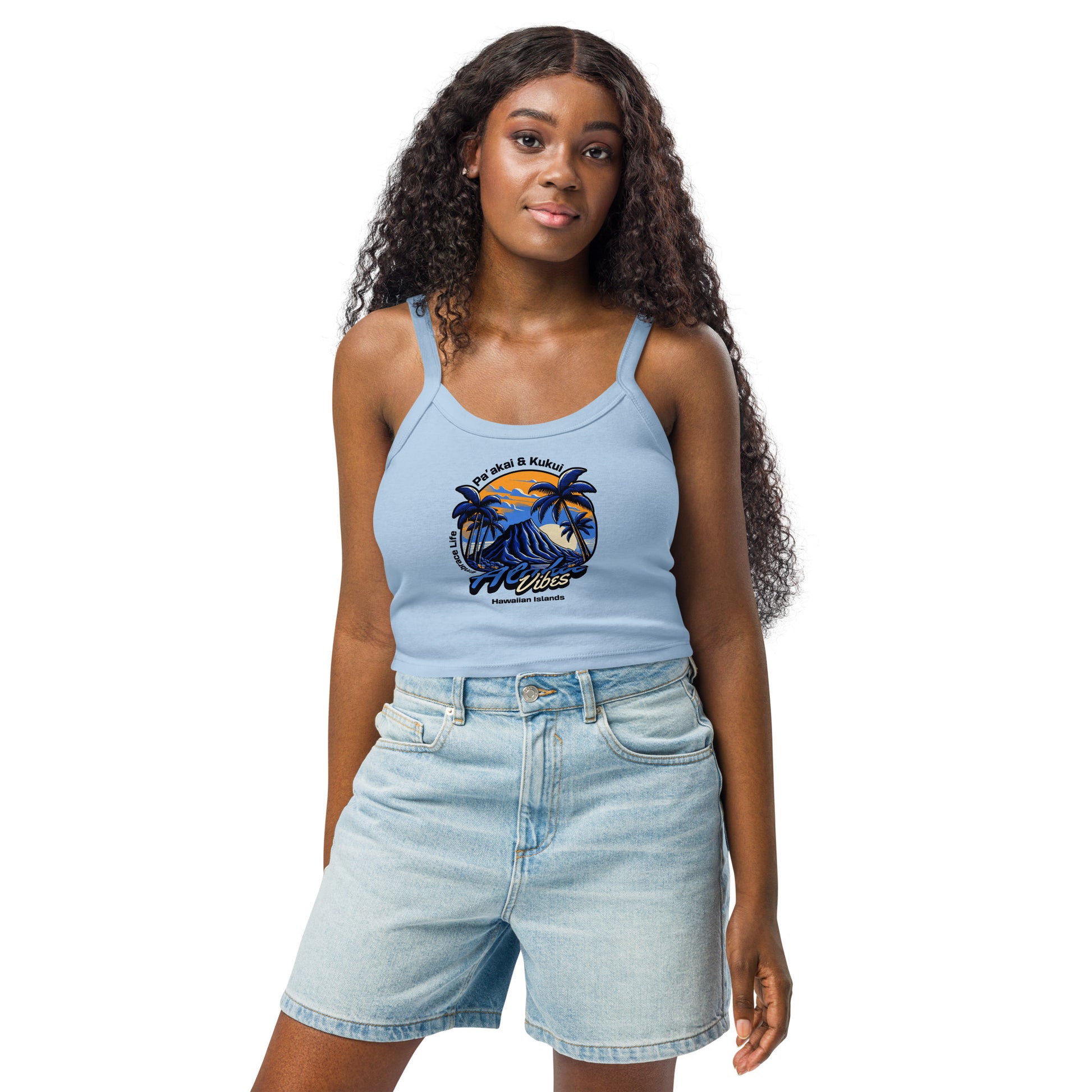 Aloha Vibes (Blue) - Women’s micro-rib tank top Tank Top Pa'akai & Kukui