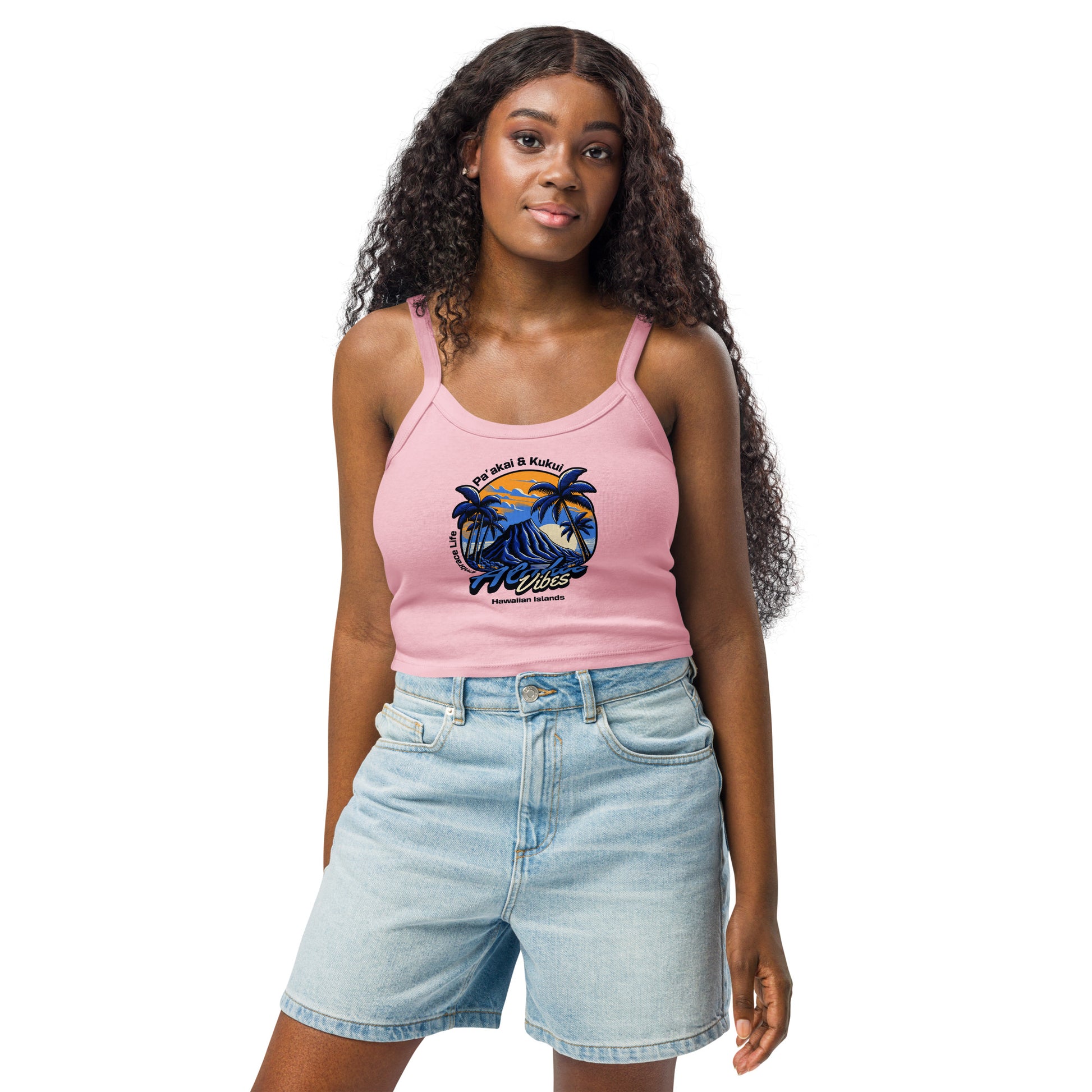 Aloha Vibes (Blue) - Women’s micro-rib tank top Tank Top Pa'akai & Kukui