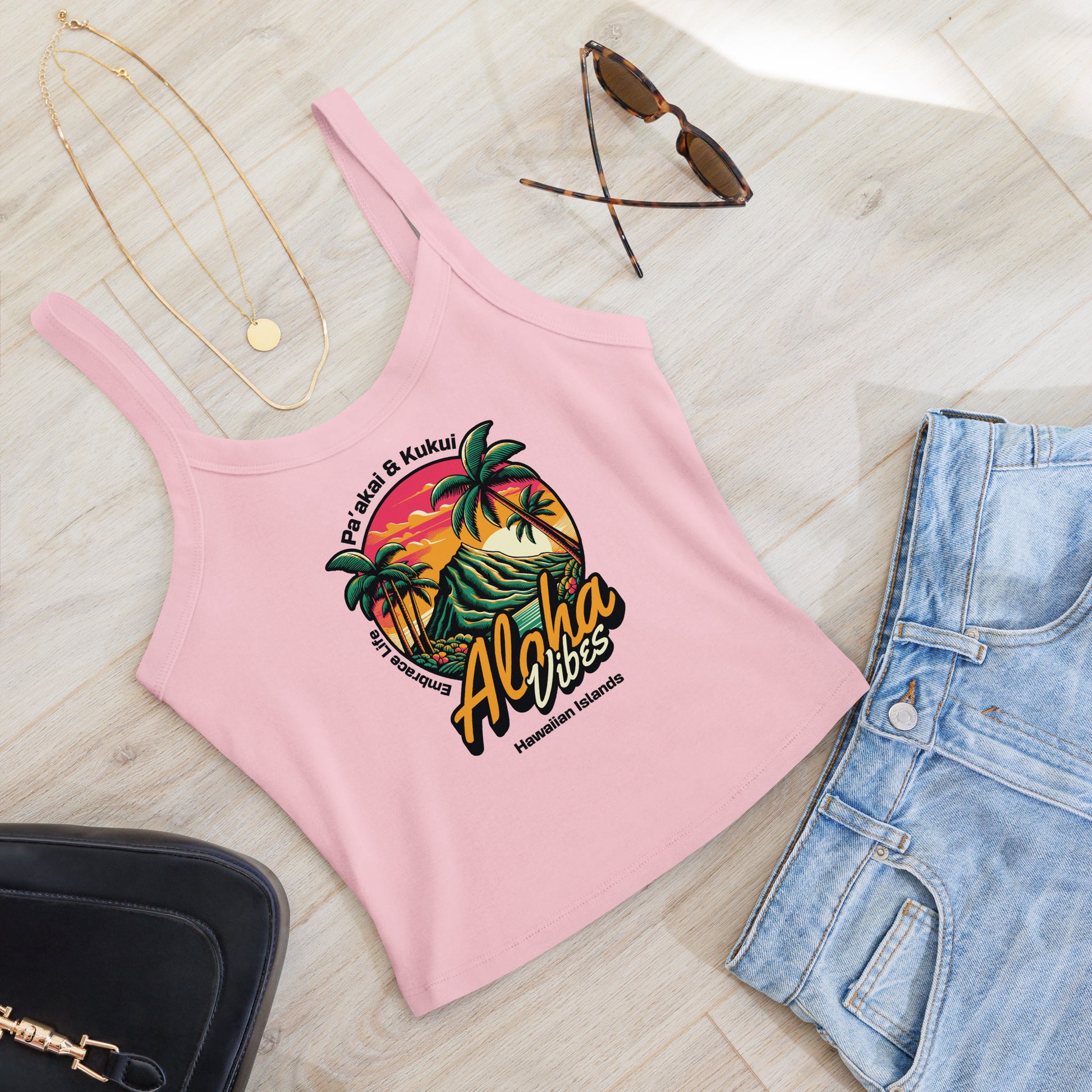 Aloha Vibes - Women’s micro-rib tank top Tank Top Pa'akai & Kukui Solid Pink Blend XS