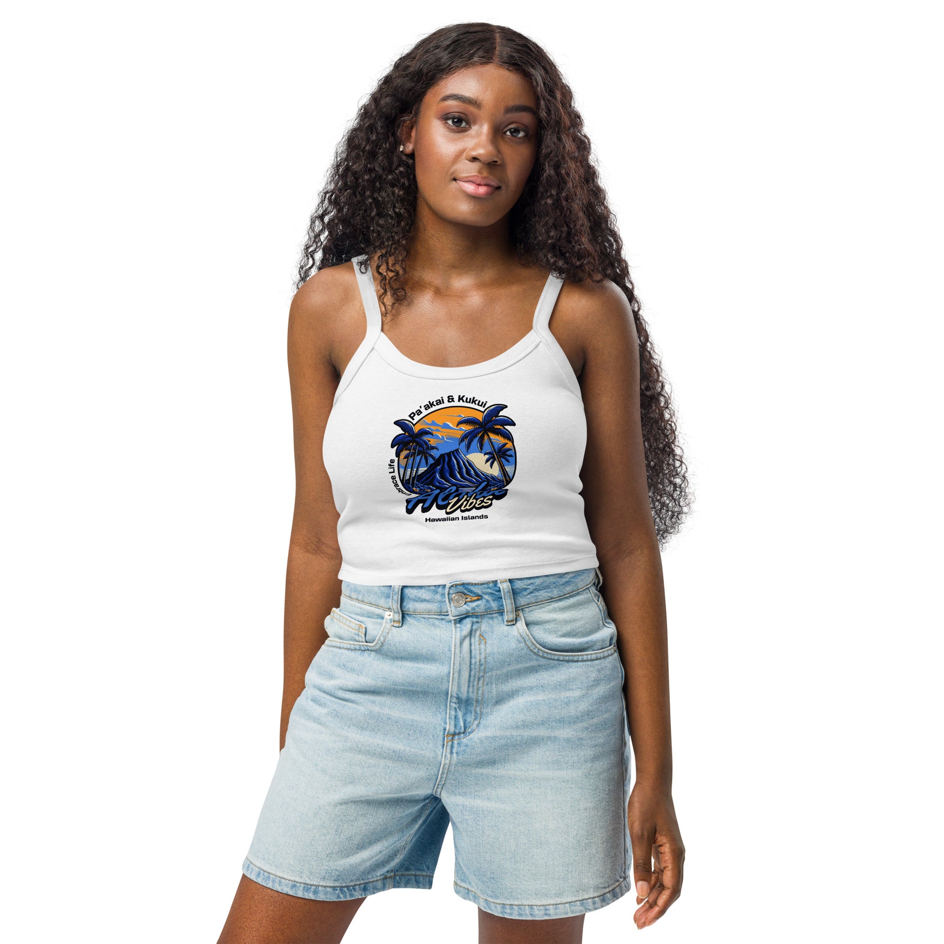 Aloha Vibes (Blue) - Women’s micro-rib tank top Tank Top Pa'akai & Kukui