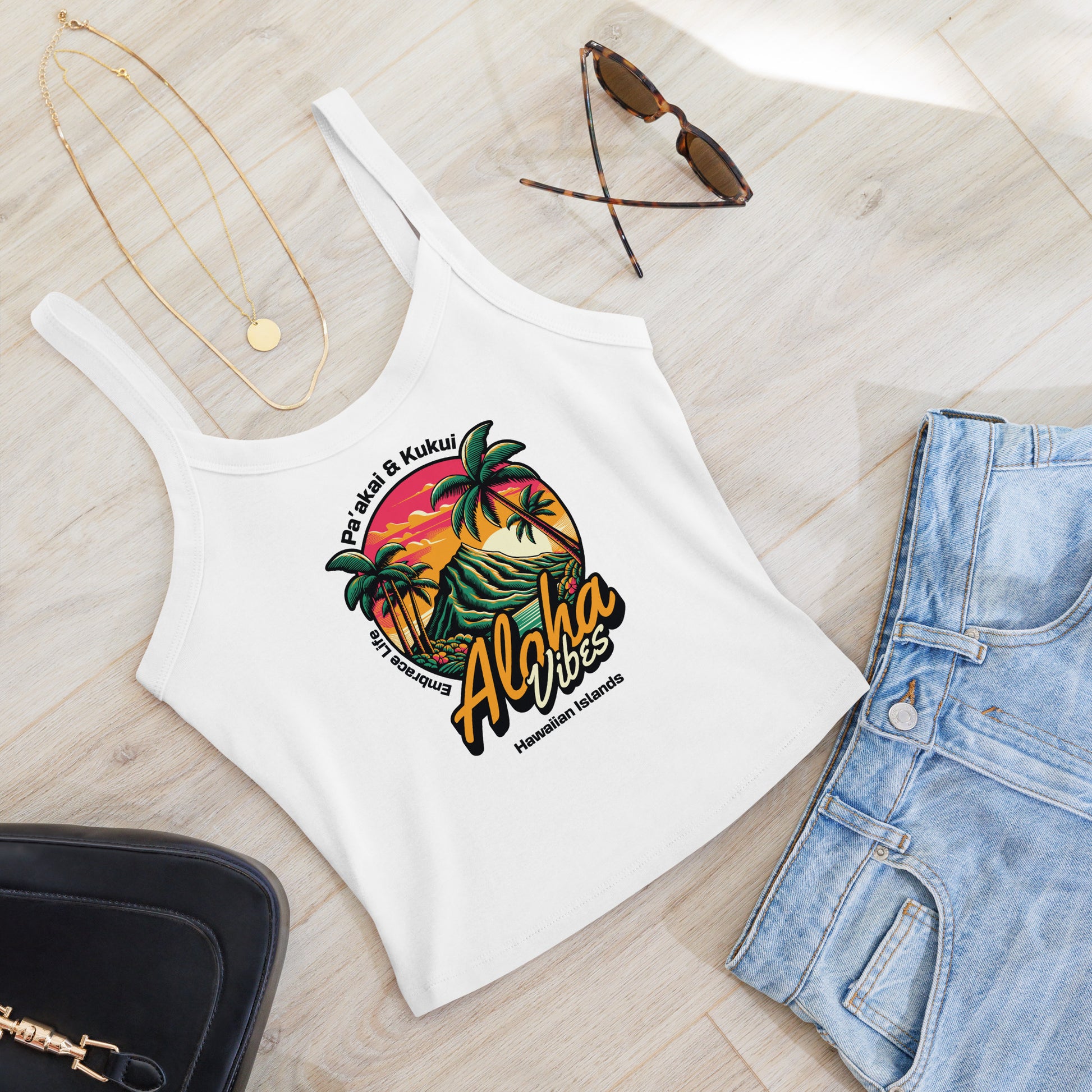 Aloha Vibes - Women’s micro-rib tank top Tank Top Pa'akai & Kukui Solid White Blend XS