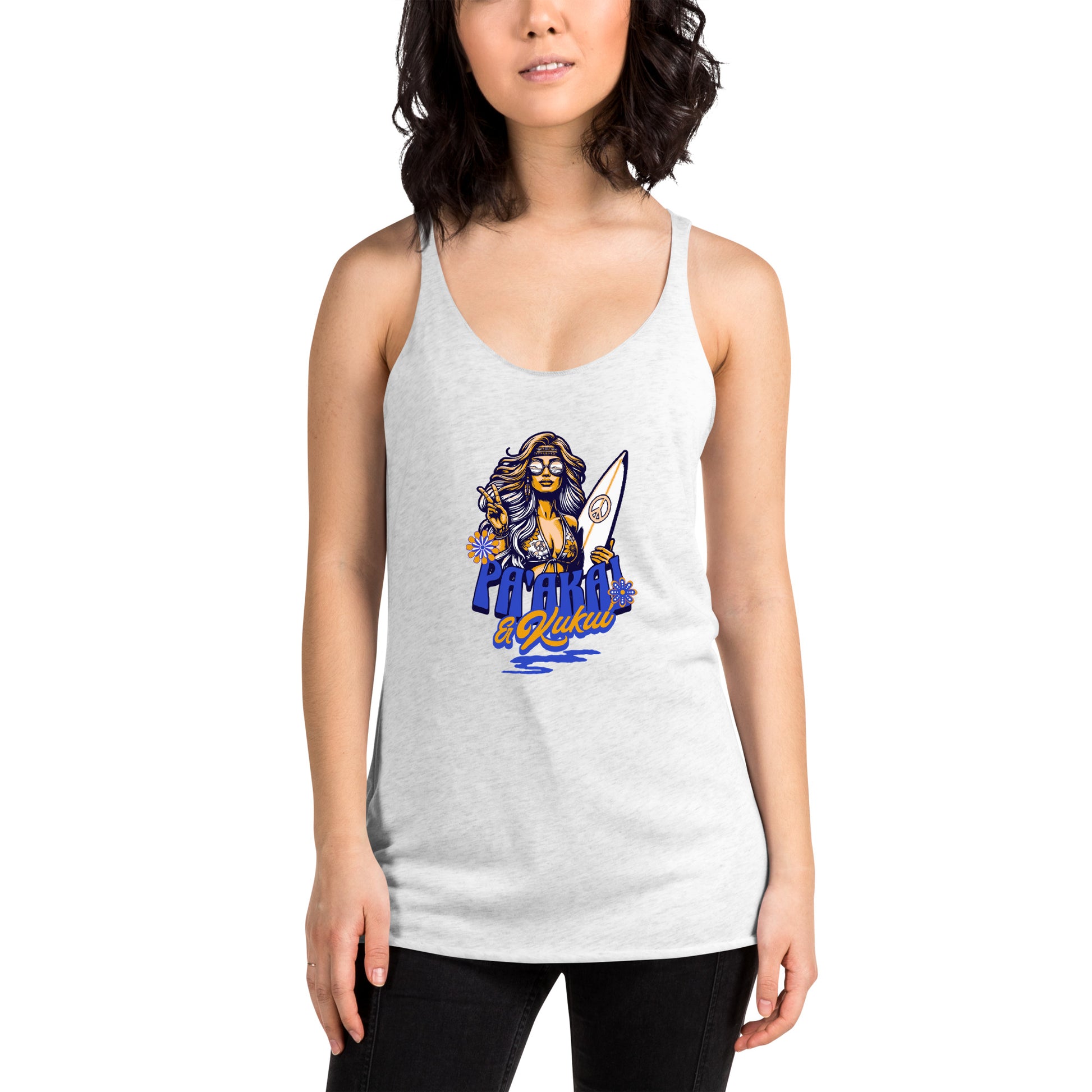Women's Racerback Hippie Tank Top Tank Top Pa'akai & Kukui Heather White XS