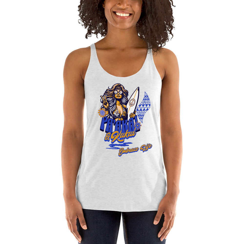 Heʻenalu Chic Racerback Tank-top (Blue) Tank Top Pa'akai & Kukui Heather White XS