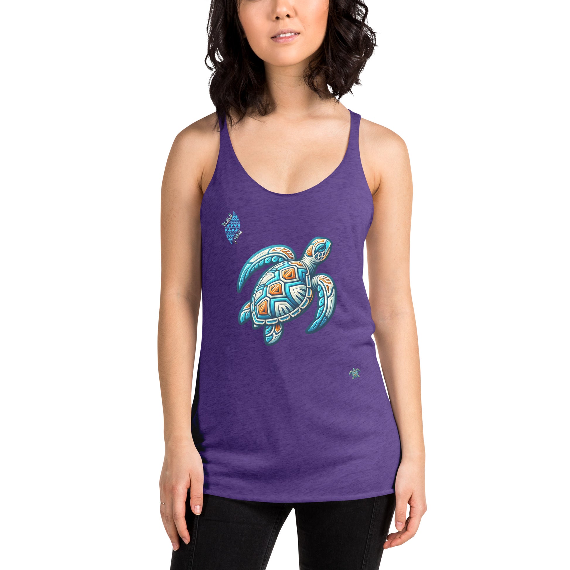 Tribal Sea Turtle Women's Racerback Tank Tank Top Pa'akai & Kukui Purple Rush XS
