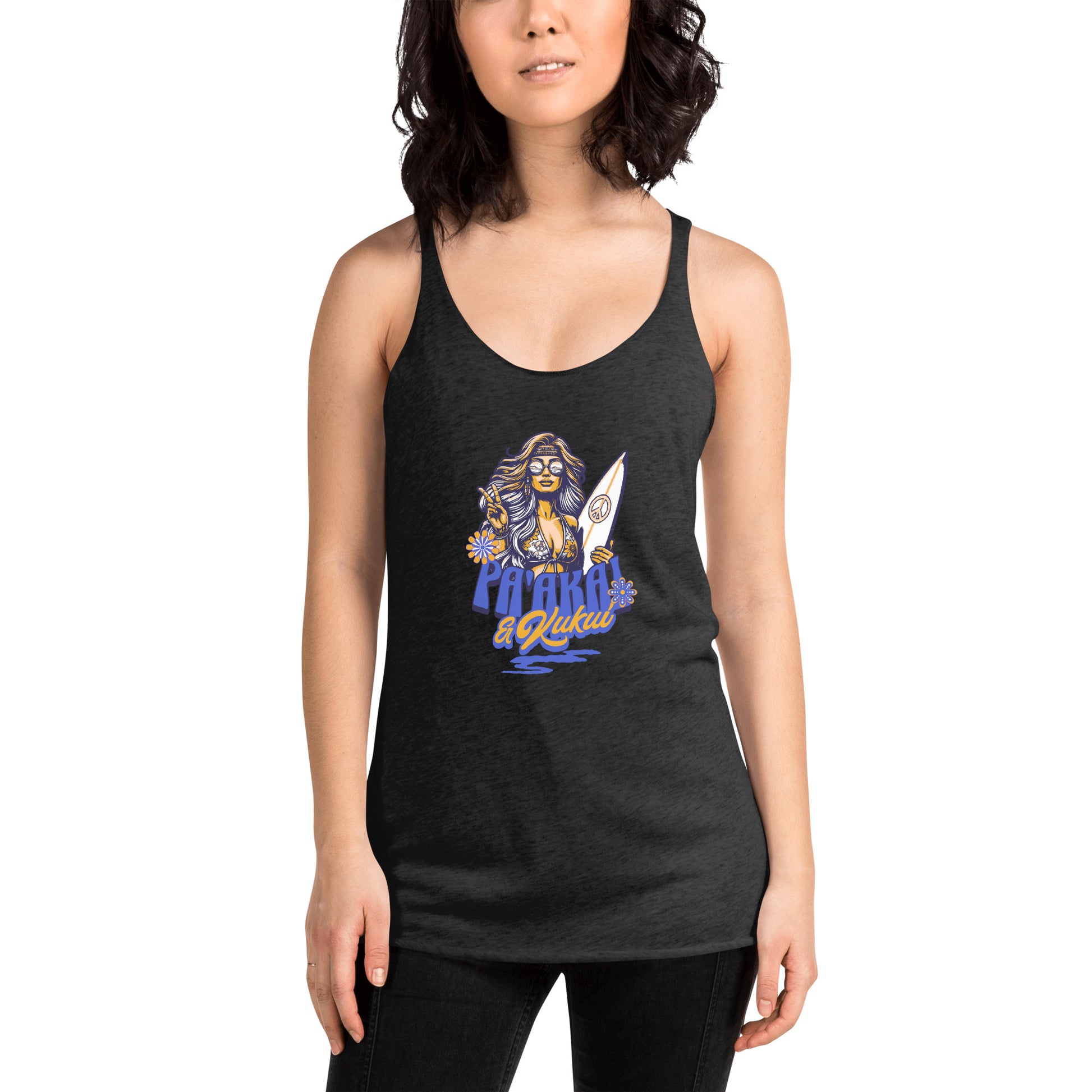 Women's Racerback Hippie Tank Top Tank Top Pa'akai & Kukui Vintage Black XS