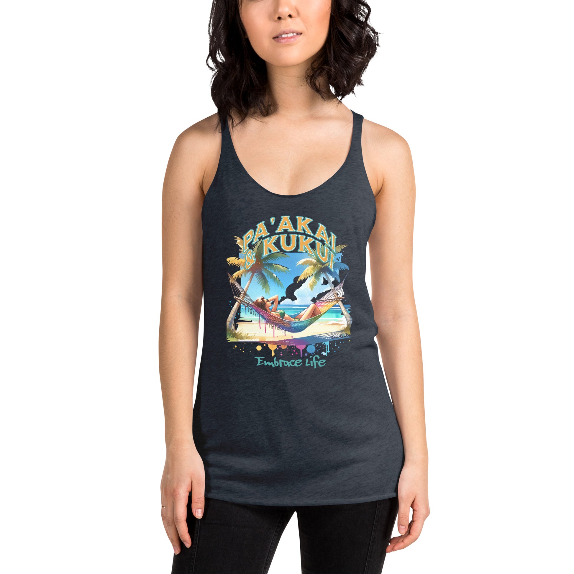 Ku'u aku Women's Racerback Tank Tank Top Pa'akai & Kukui Vintage Navy XS